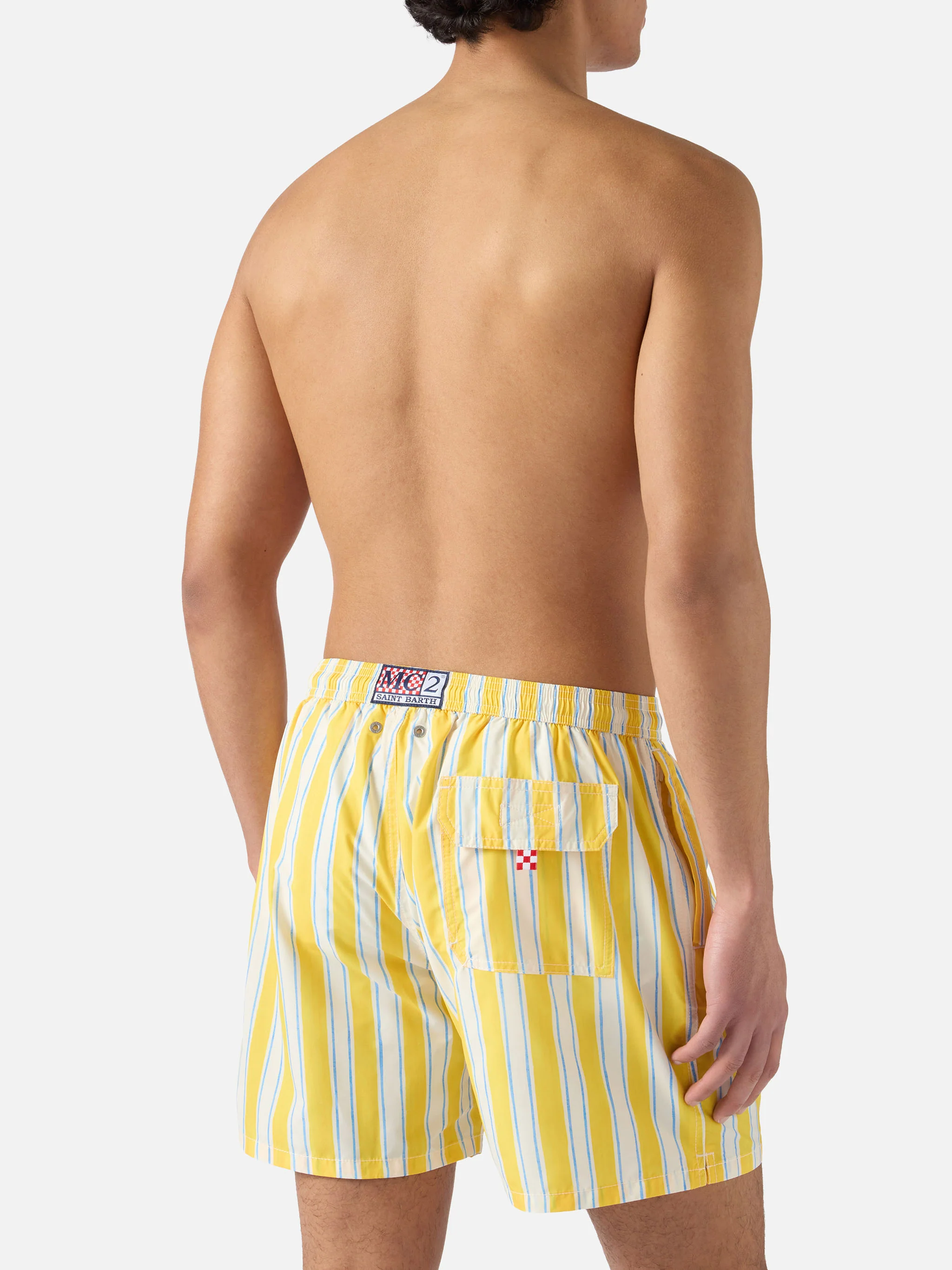 Syros swim shorts with yellow striped pattern and logo embroidery - Image 5