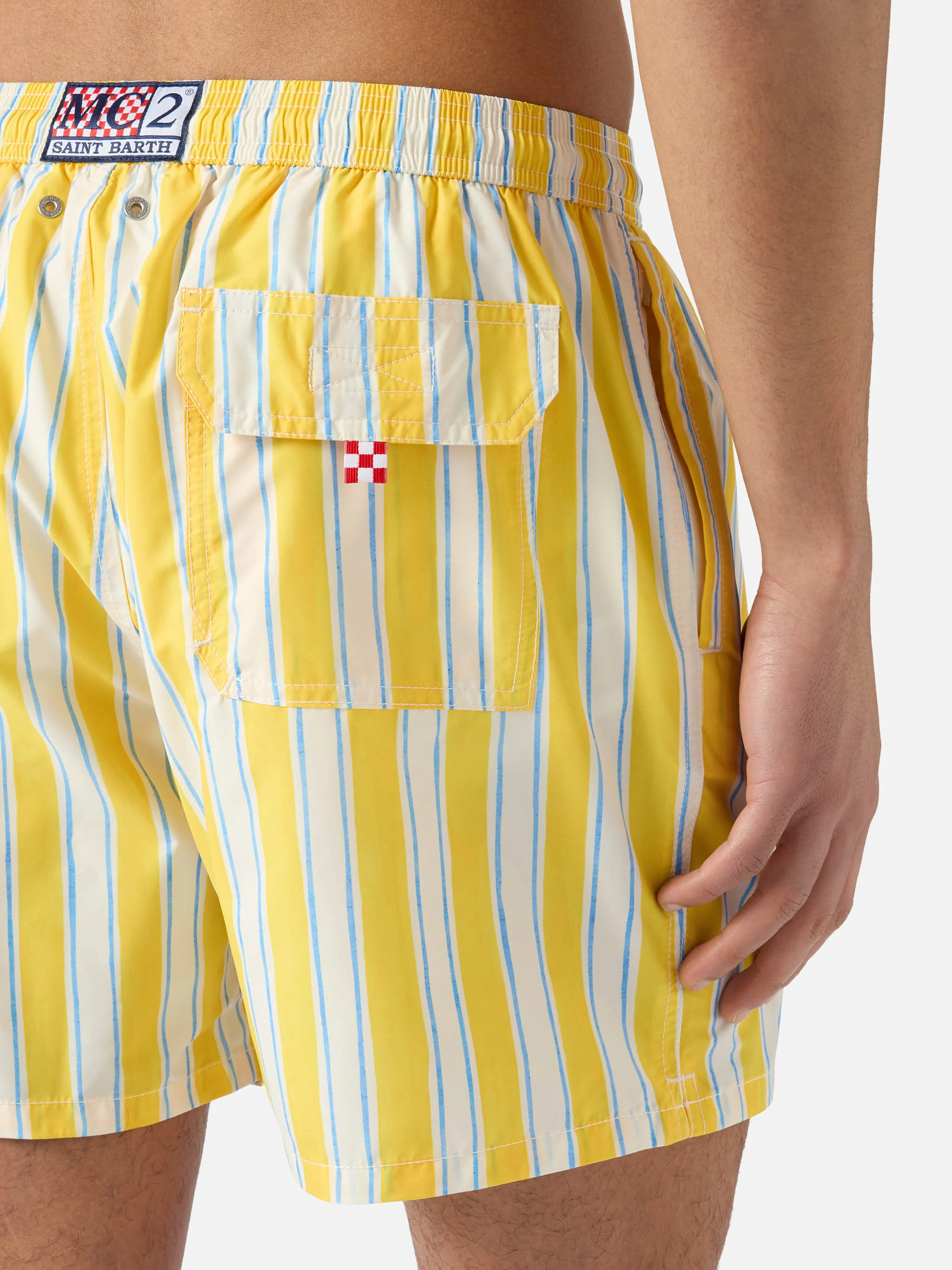 Syros swim shorts with yellow striped pattern and logo embroidery - Image 6