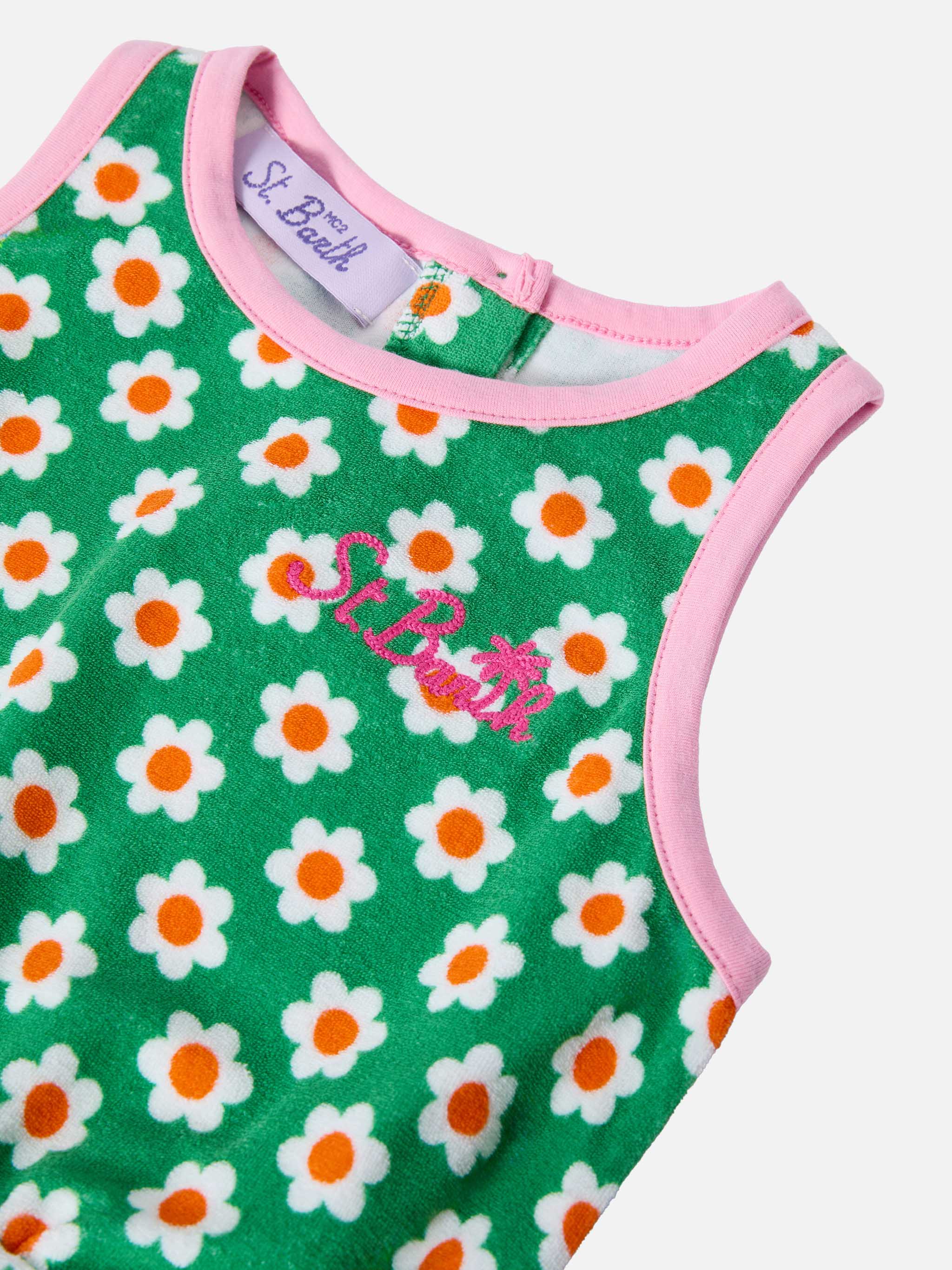 Terry romper suit with daisy print - Image 2