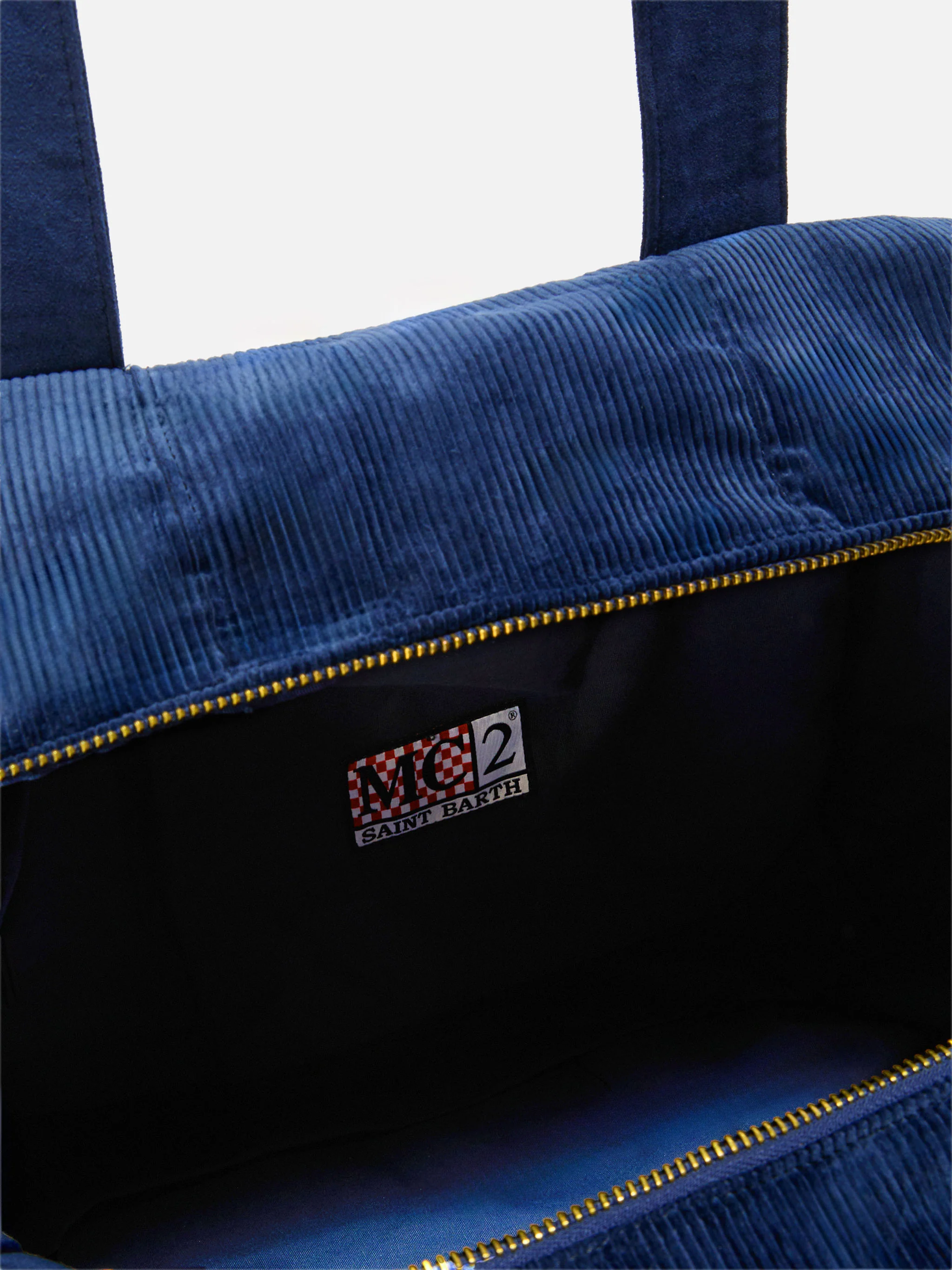 Travel Bag Corduroy Duffel in blue corduroy velvet and suede - Image 5