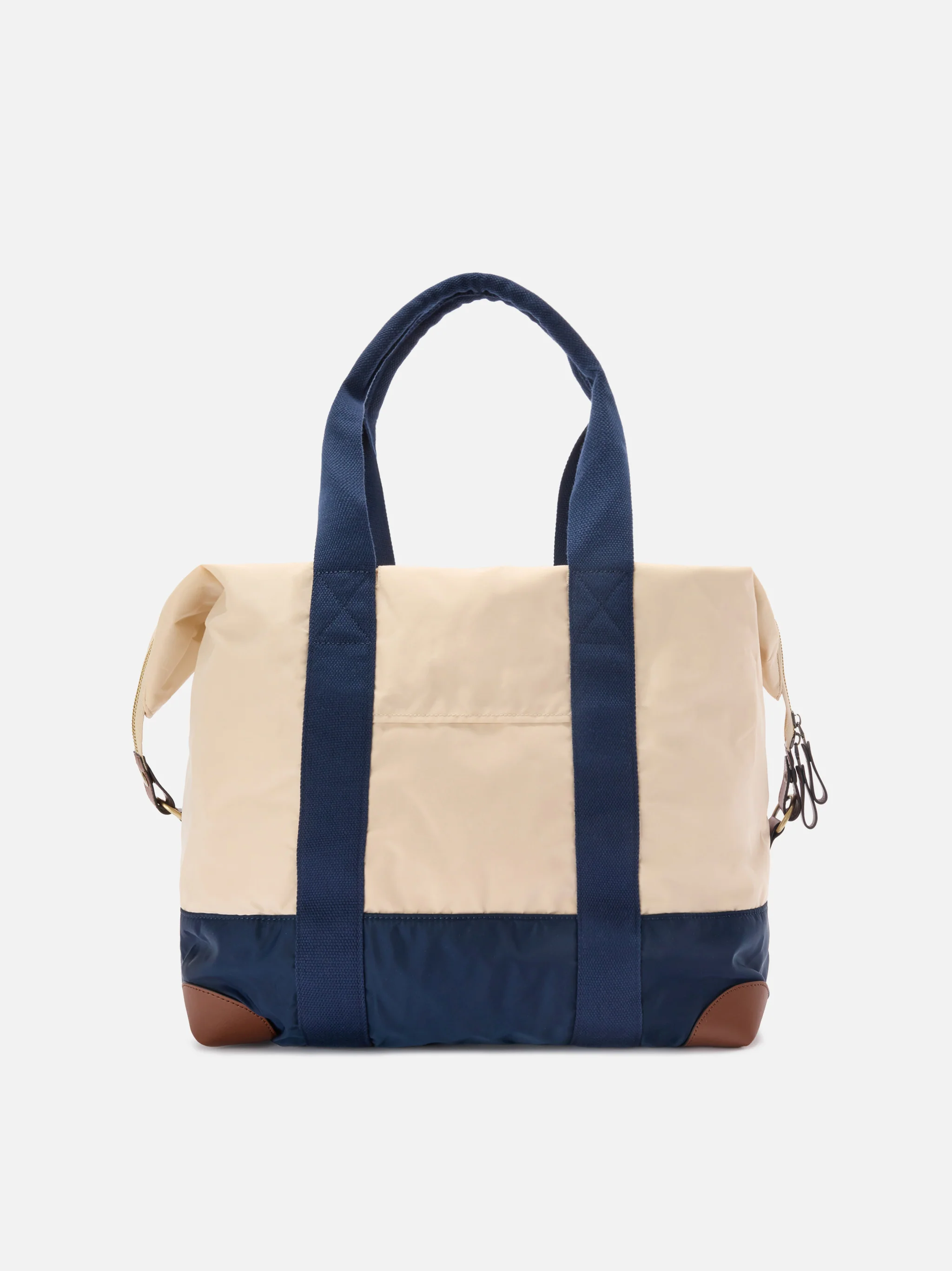 Travel Bag cream and blue nylon weekender with embroidered logo - Image 3