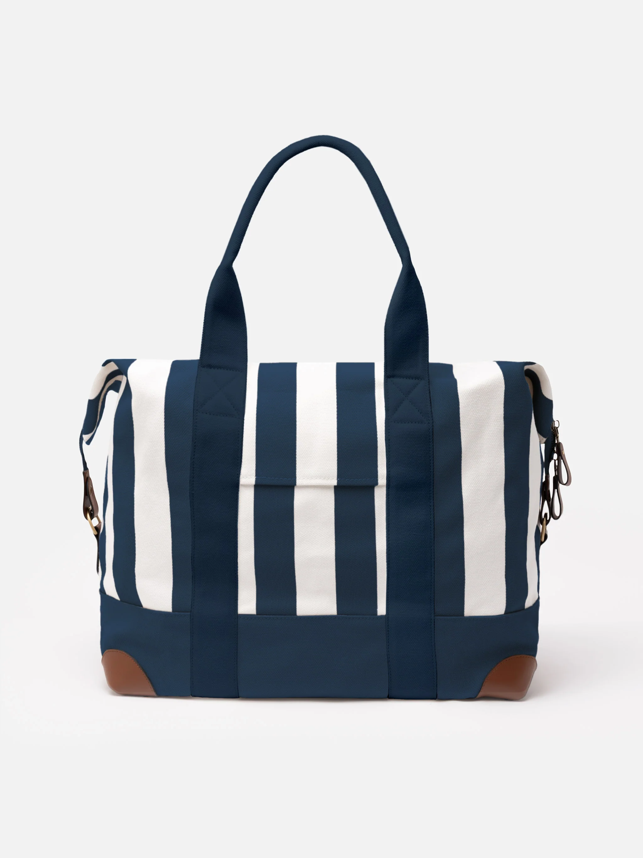 Travel duffel cotton canvas bag with blue striped print - Image 2