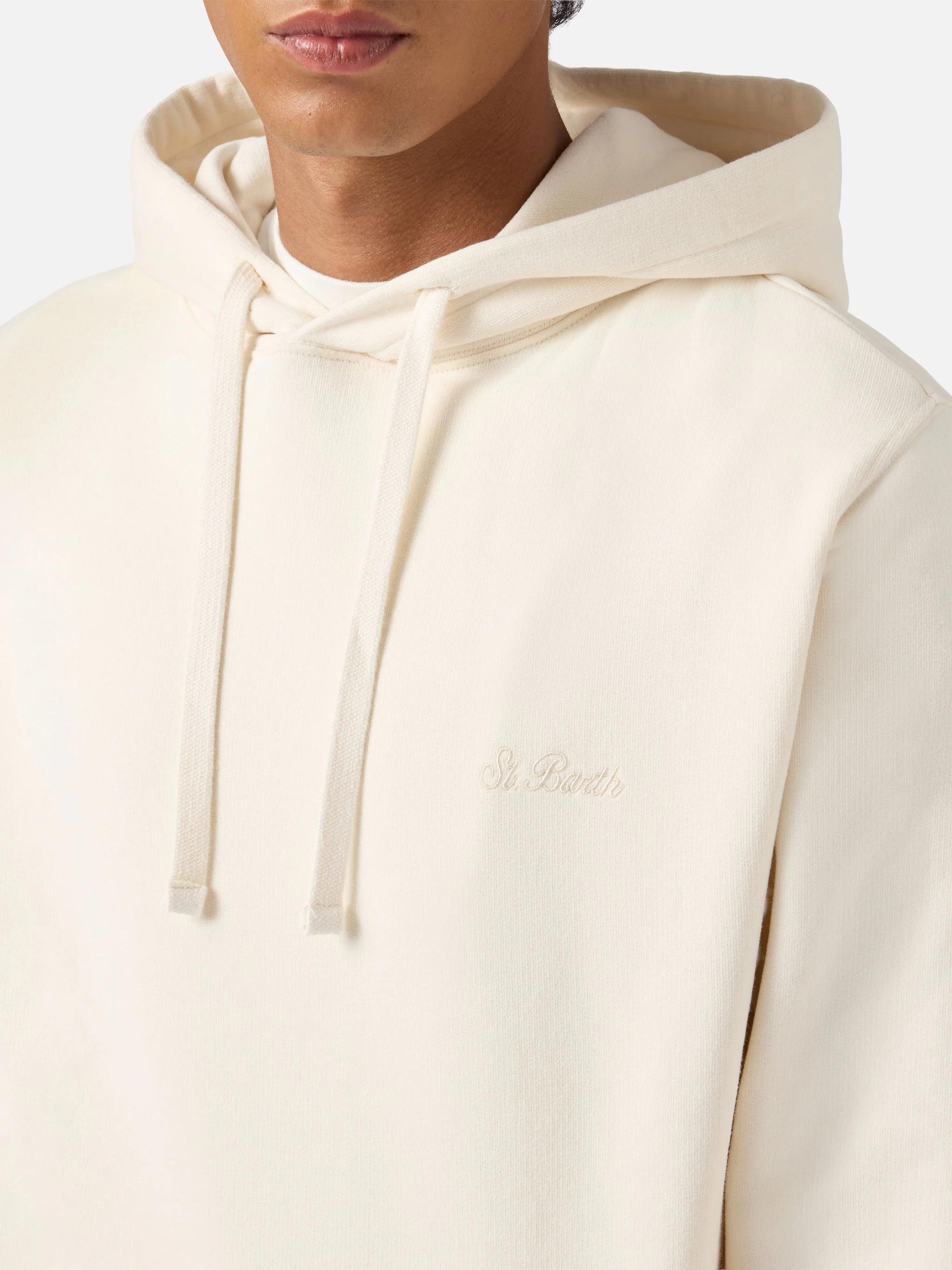 Tribeca cotton hoodie in cream with St. Barth embroidery - Image 2