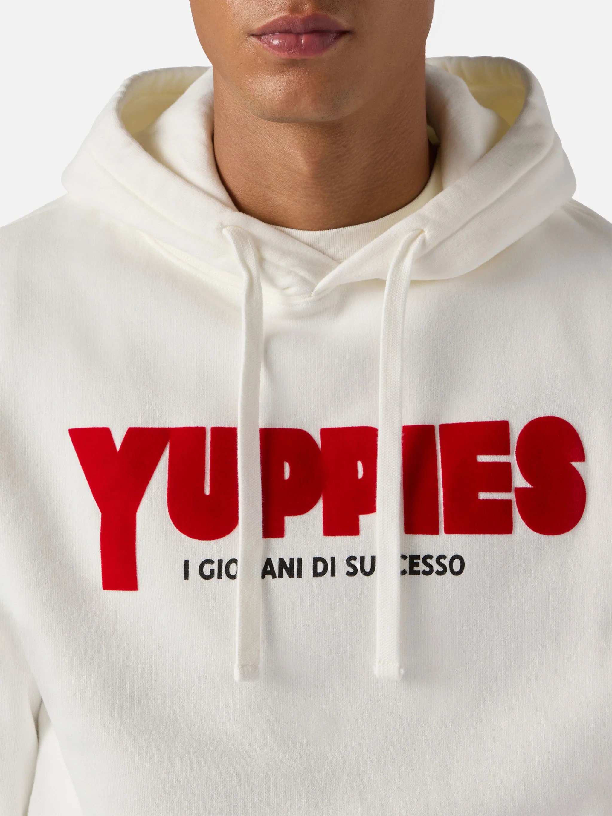 Tribeca cotton hoodie in white with Yuppies flock print | YUPPIES SPECIAL EDITION - Image 2