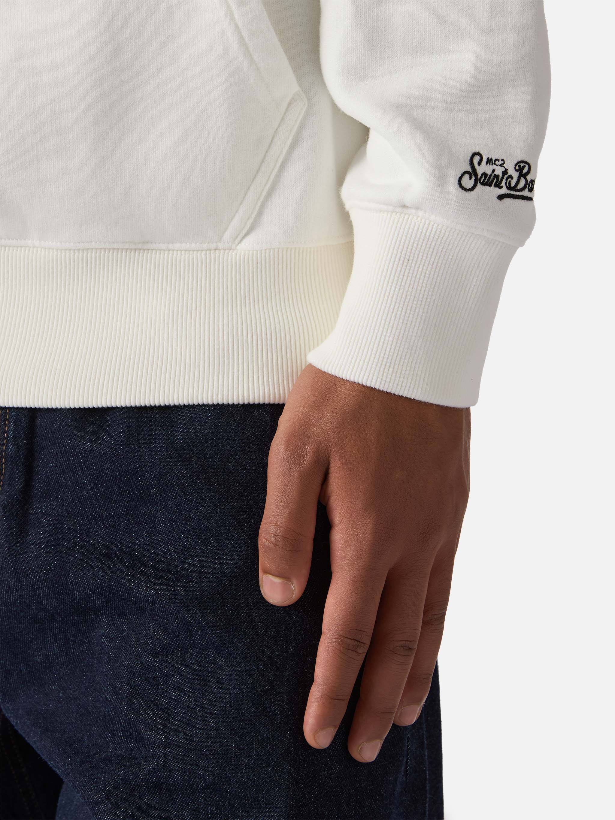 Tribeca cotton hoodie in white with Yuppies flock print | YUPPIES SPECIAL EDITION - Image 4