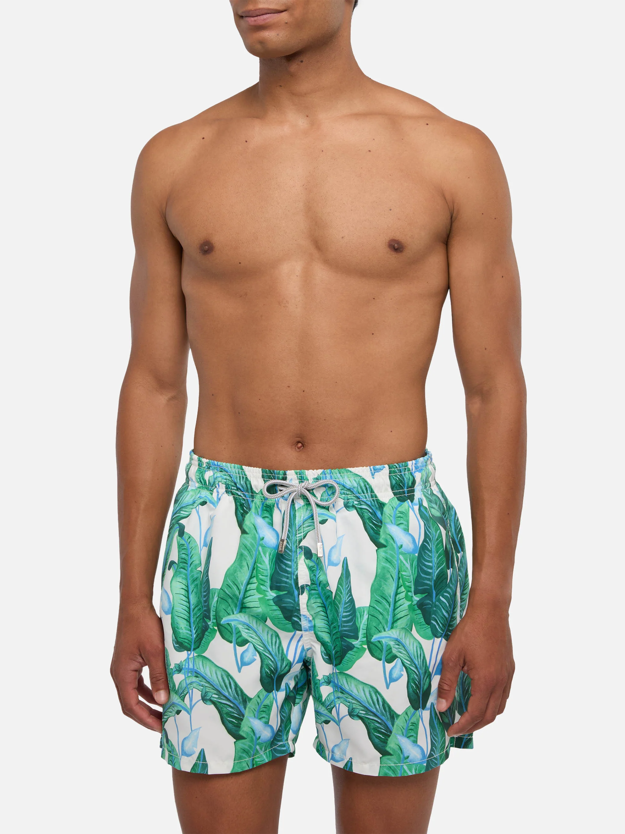 Tropical leaf print mid-length swim shorts - Image 3