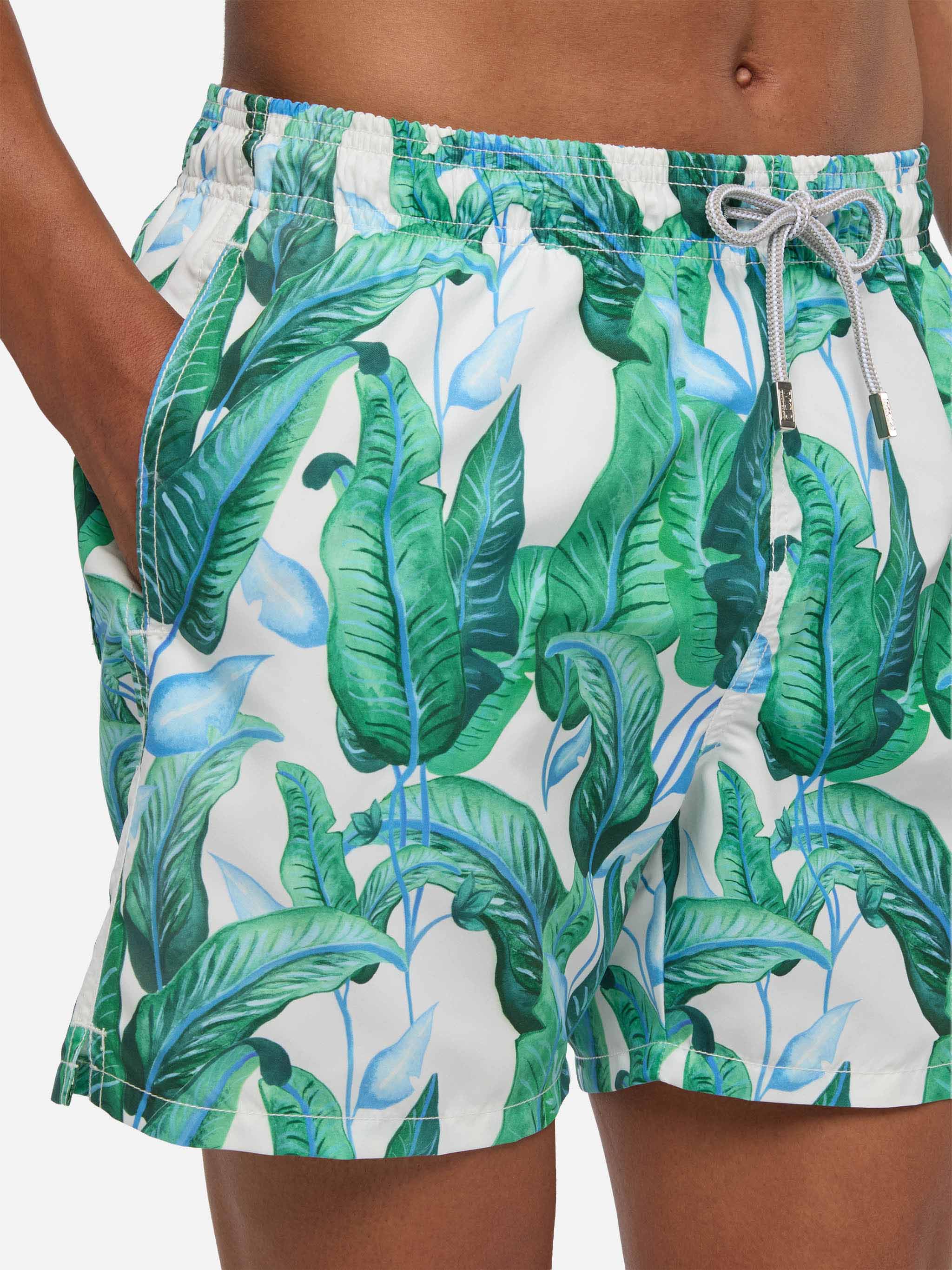 Tropical leaf print mid-length swim shorts - Image 4