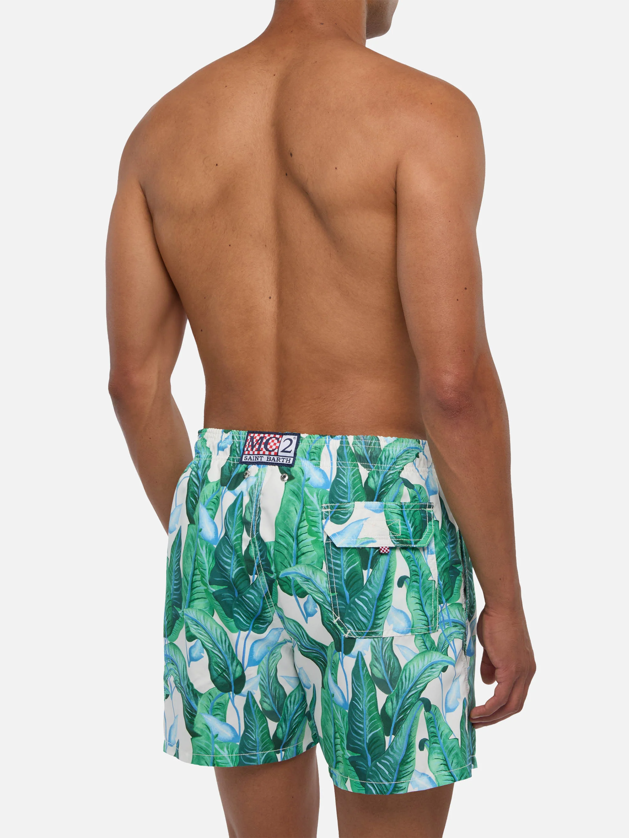 Tropical leaf print mid-length swim shorts - Image 5