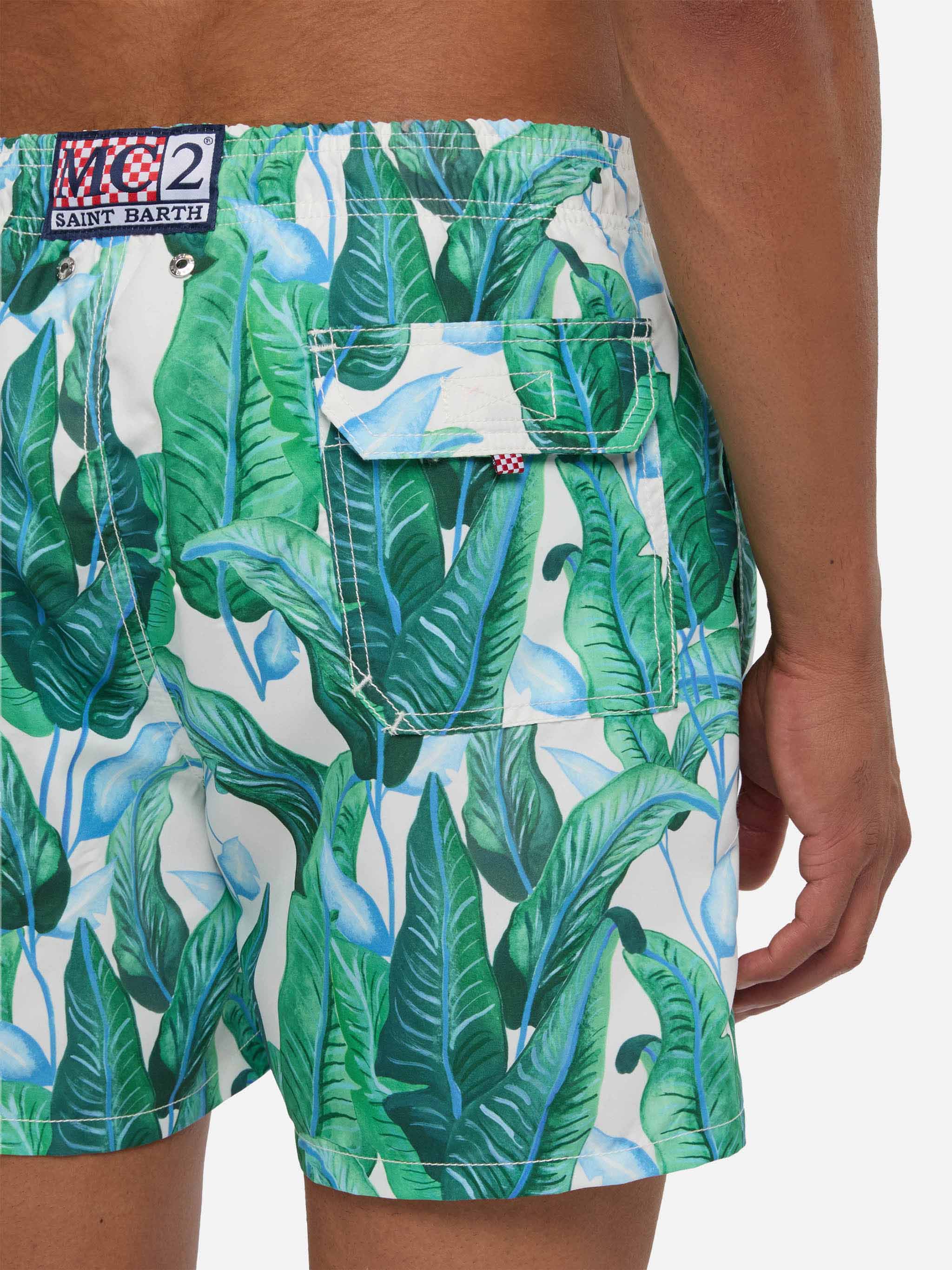 Tropical leaf print mid-length swim shorts - Image 6