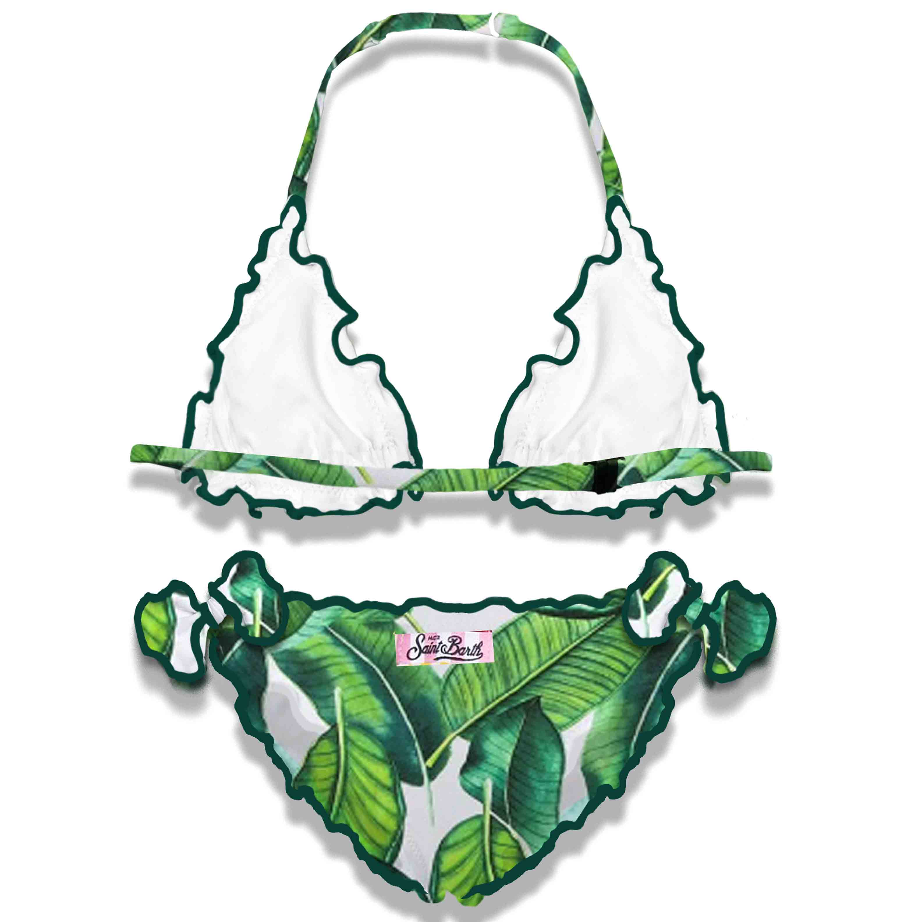 Girl triangle bikini with tropical print - Image 2