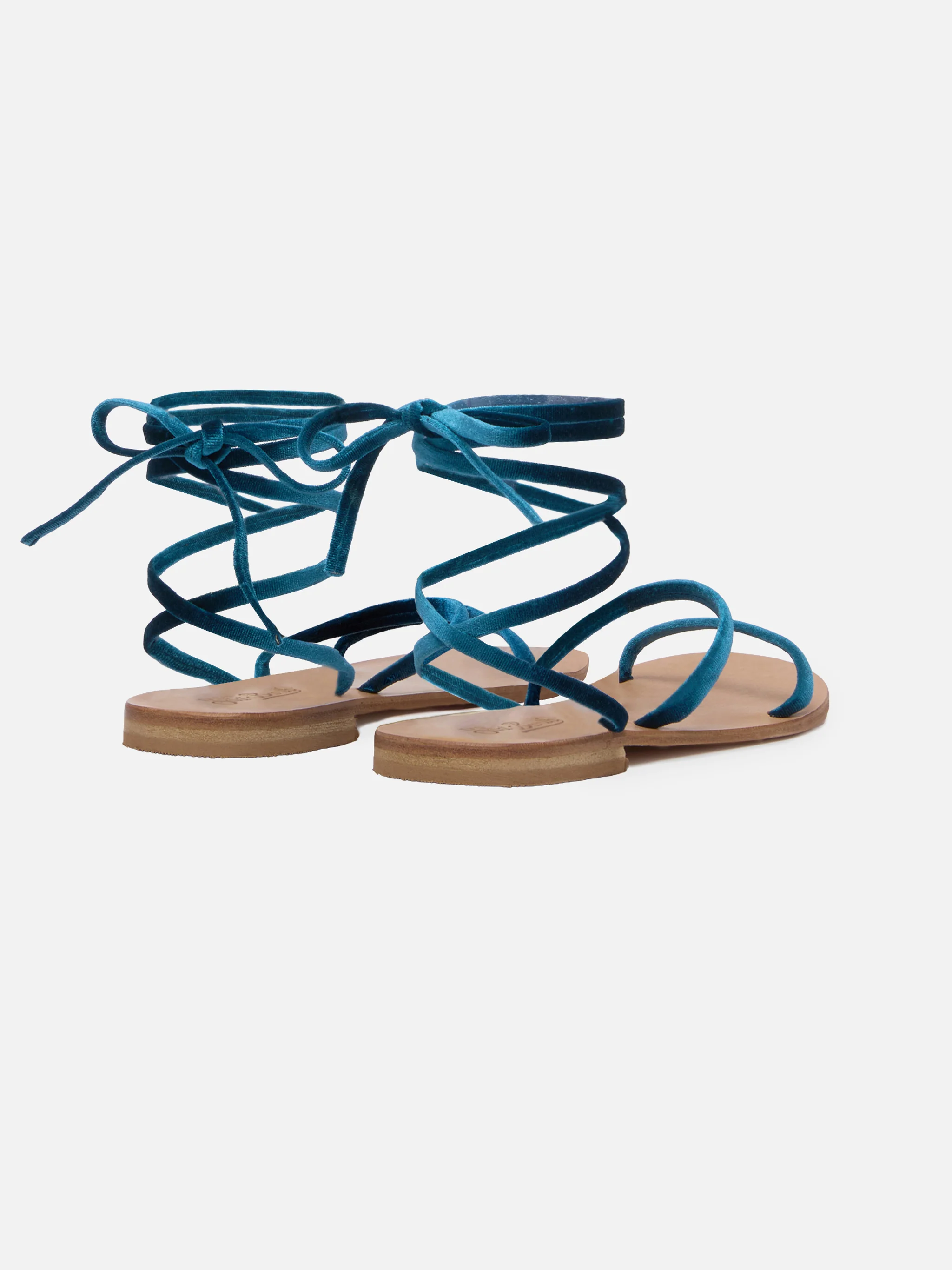 Turquoise velvet Wrap flat Sandals - Image 2