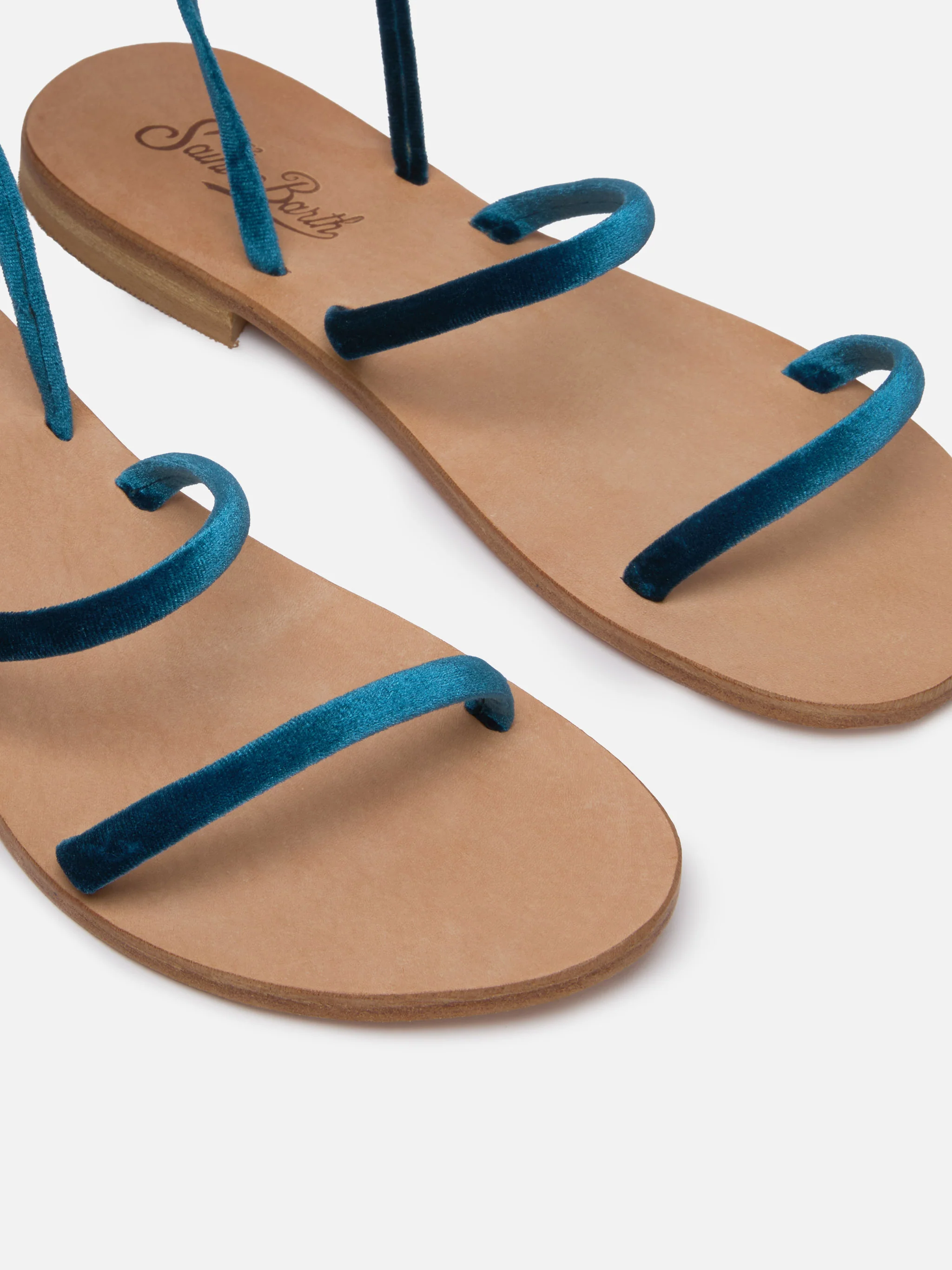 Turquoise velvet Wrap flat Sandals - Image 3
