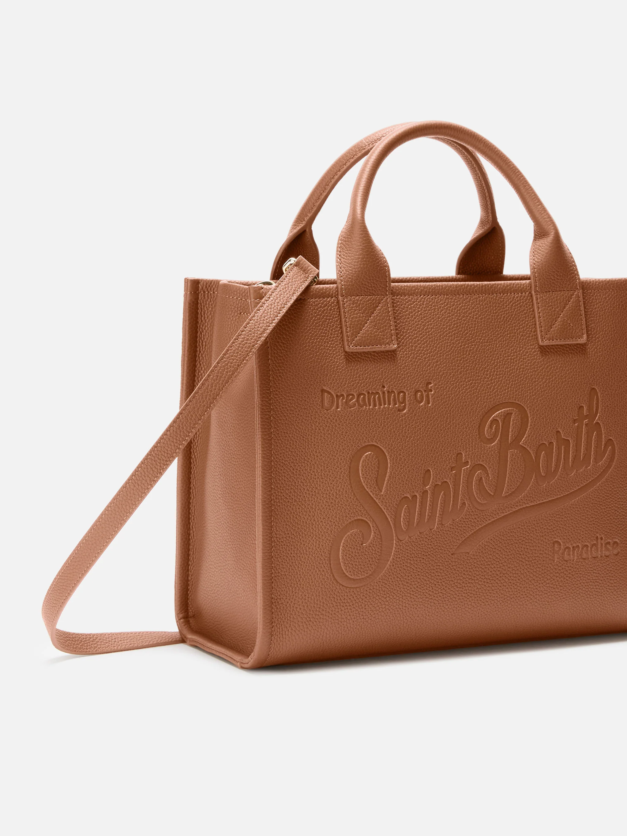 Vanity Bag Large Shoulder Bag in camel hammered leather - Image 3