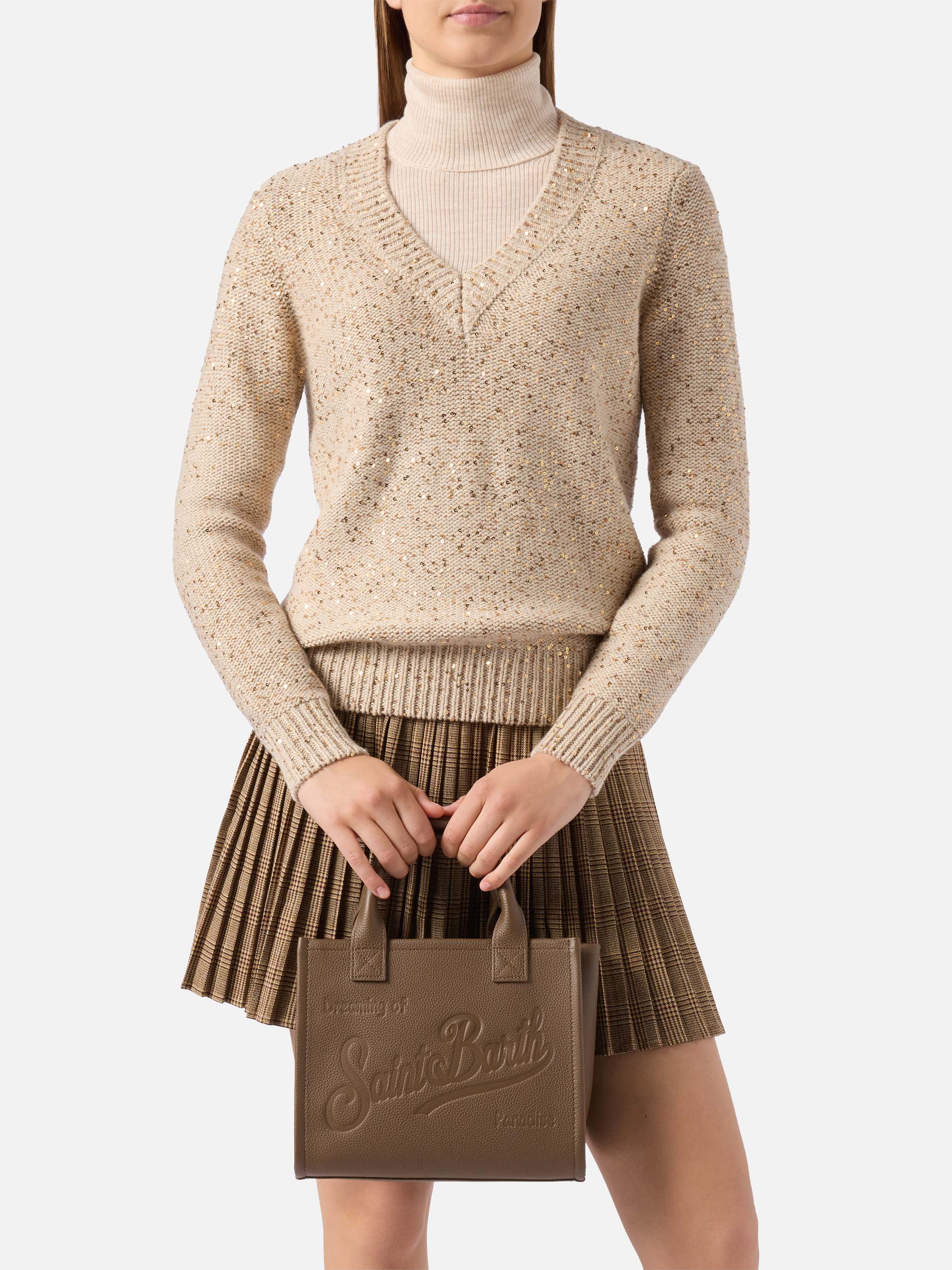Vanity Bag Midi Shoulder Bag in brown hammered leather - Image 2