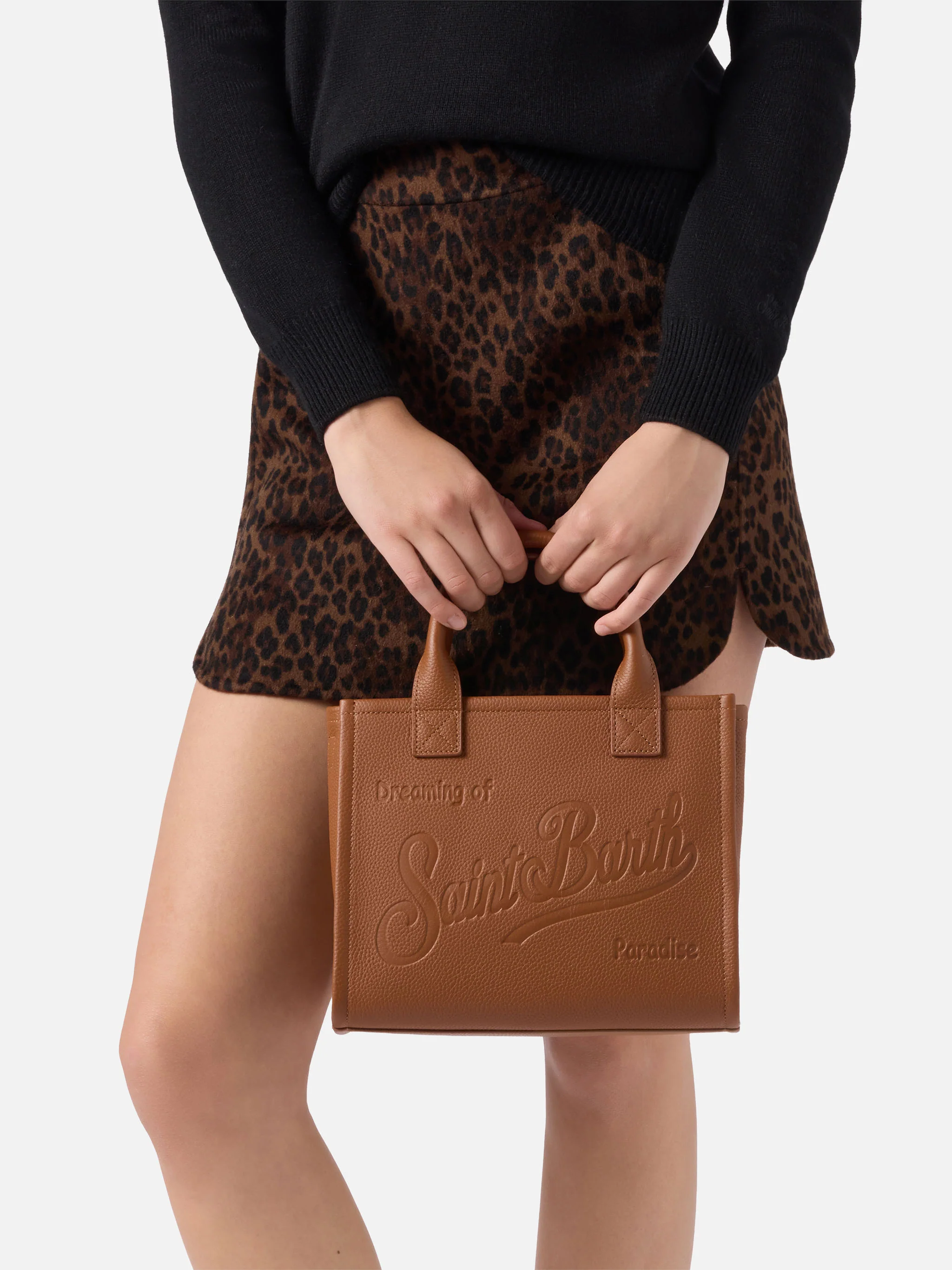 Vanity Bag Midi Shoulder Bag in camel hammered leather - Image 2