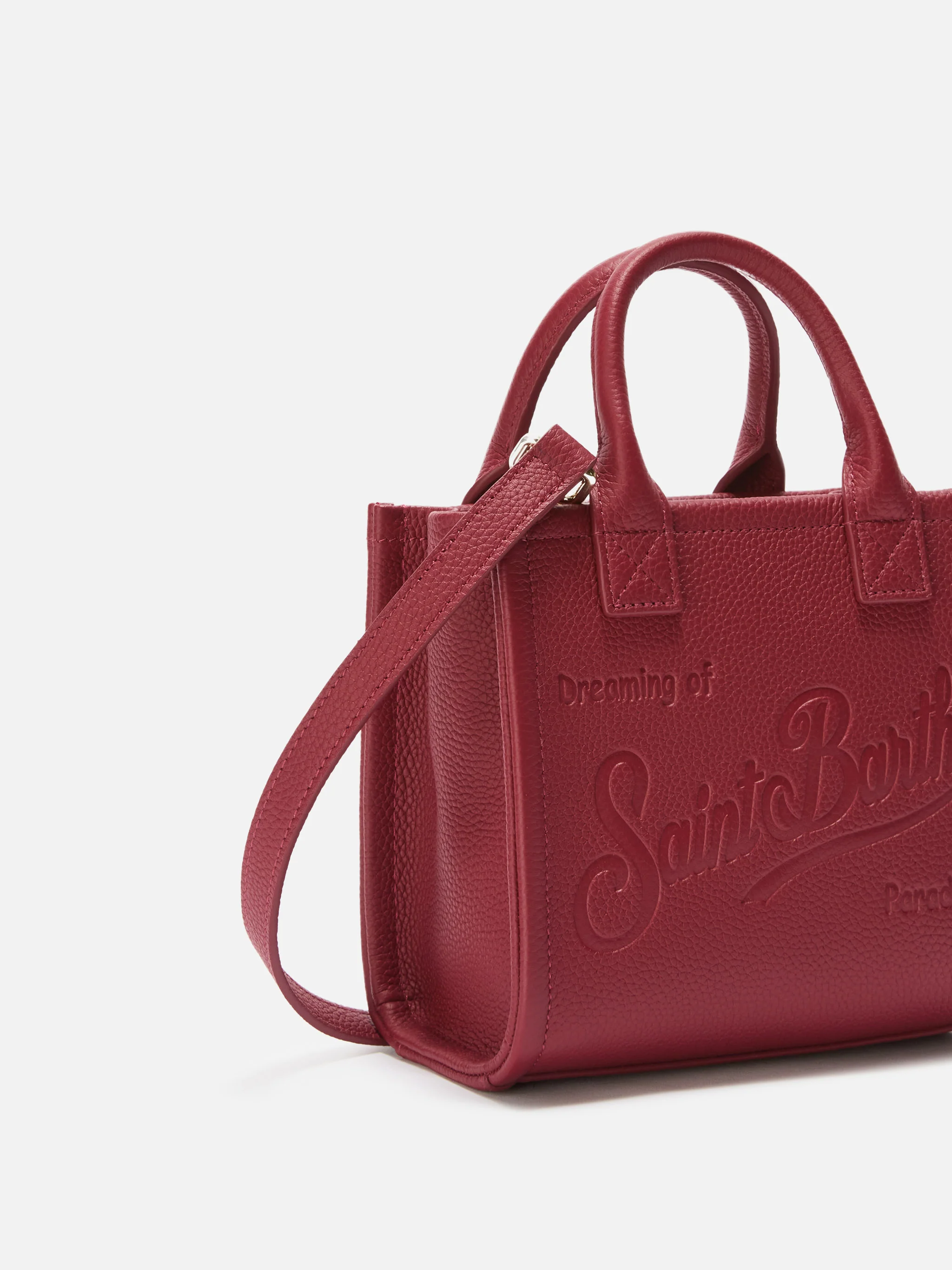 Vanity Bag Mini Shoulder Bag in burgundy hammered leather - Image 3