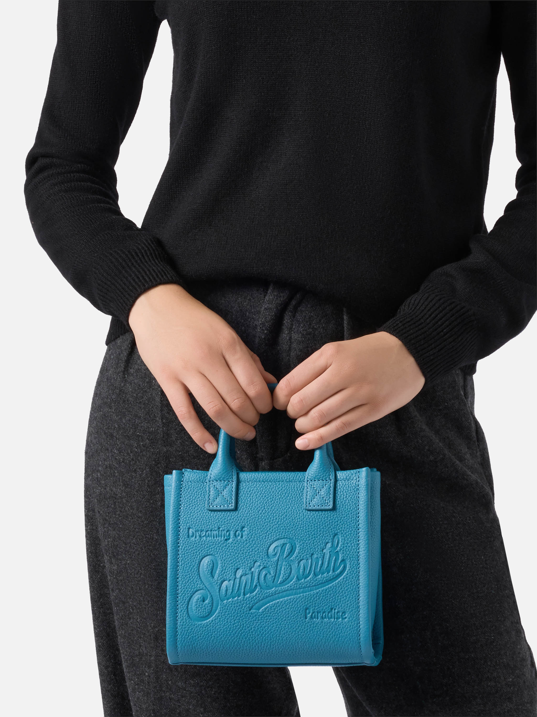 Vanity Bag Mini Shoulder Bag in teal hammered leather - Image 2