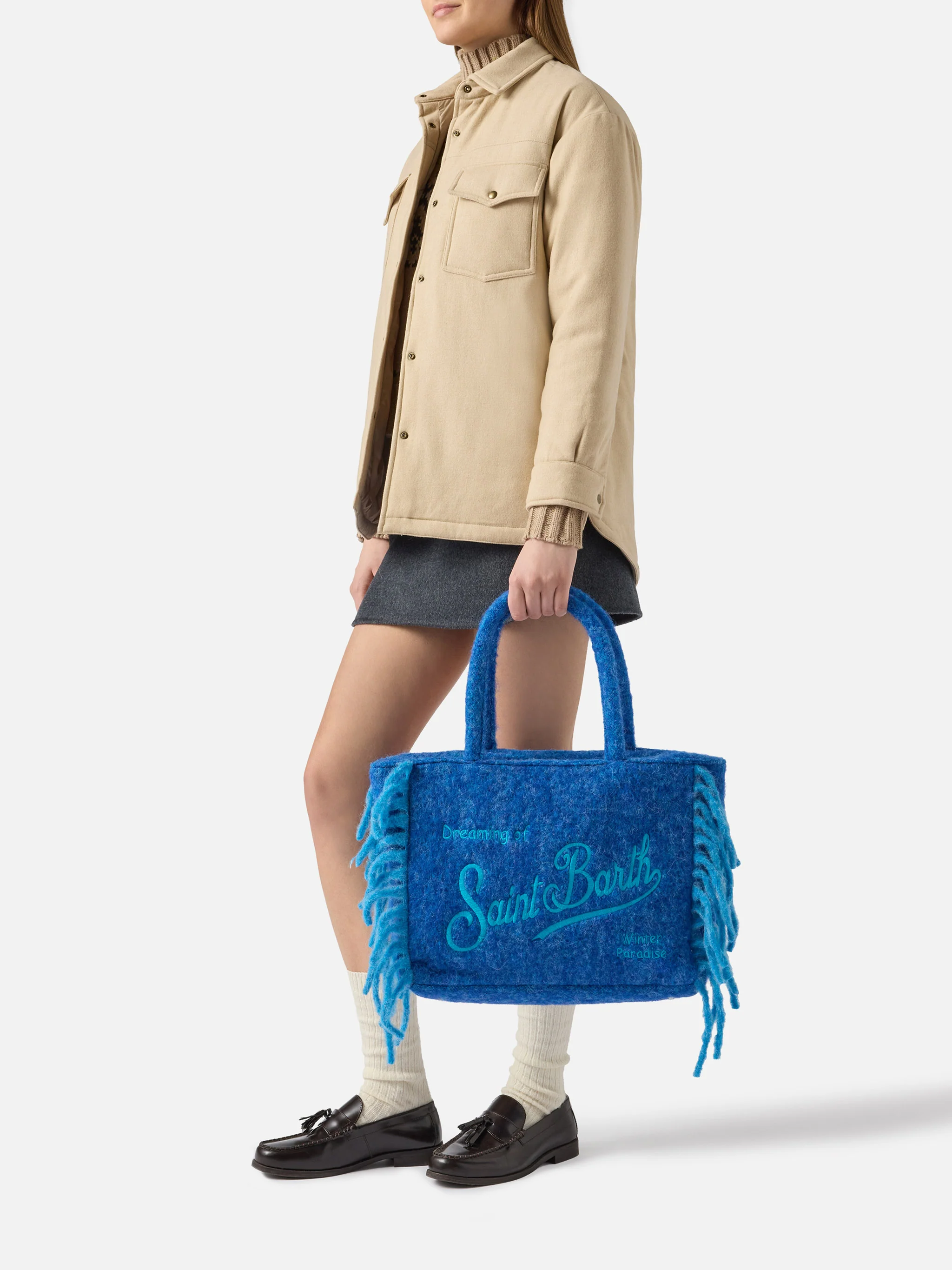 Vanity blanket shoulder bag with side fringes - Image 2