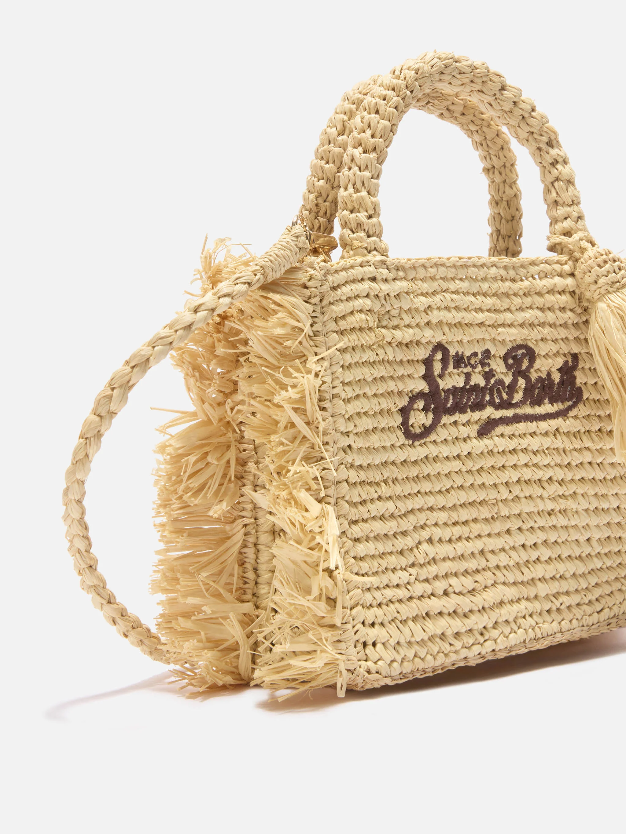 Vanity mini raffia bag with side fringes - Image 3