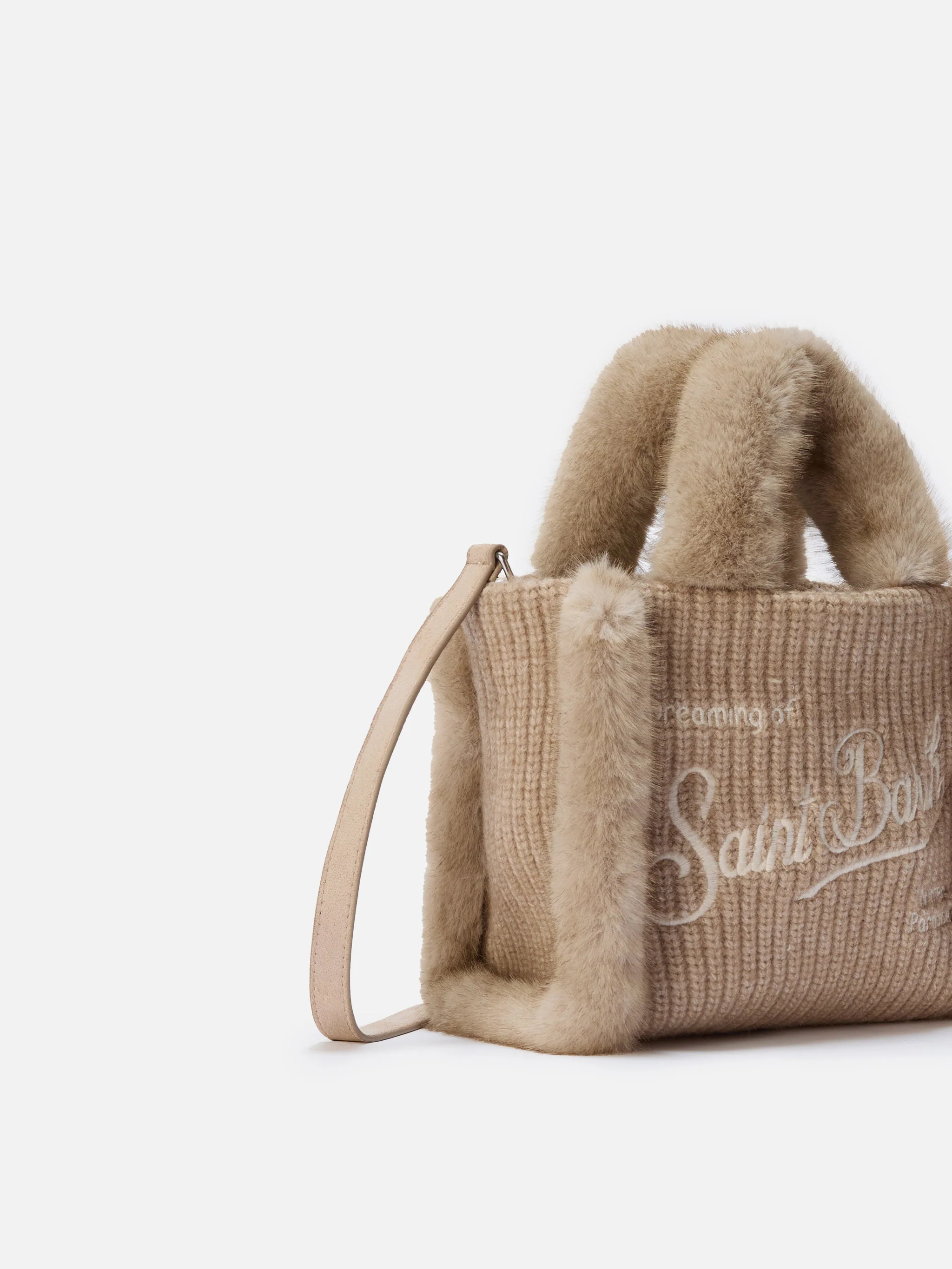 Vanity Mini Shearling Rib Handbag in beige ribbed wool blend with shearling - Image 3