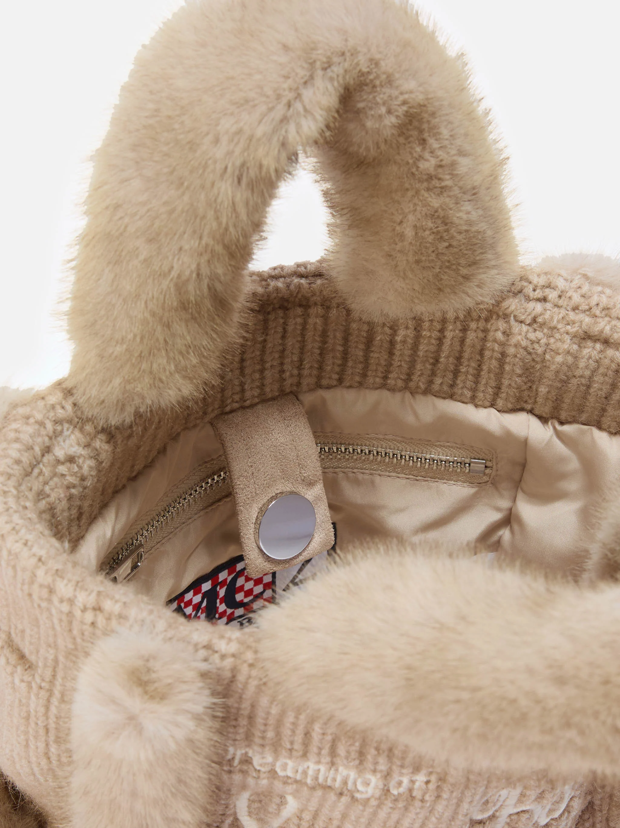 Vanity Mini Shearling Rib Handbag in beige ribbed wool blend with shearling - Image 5