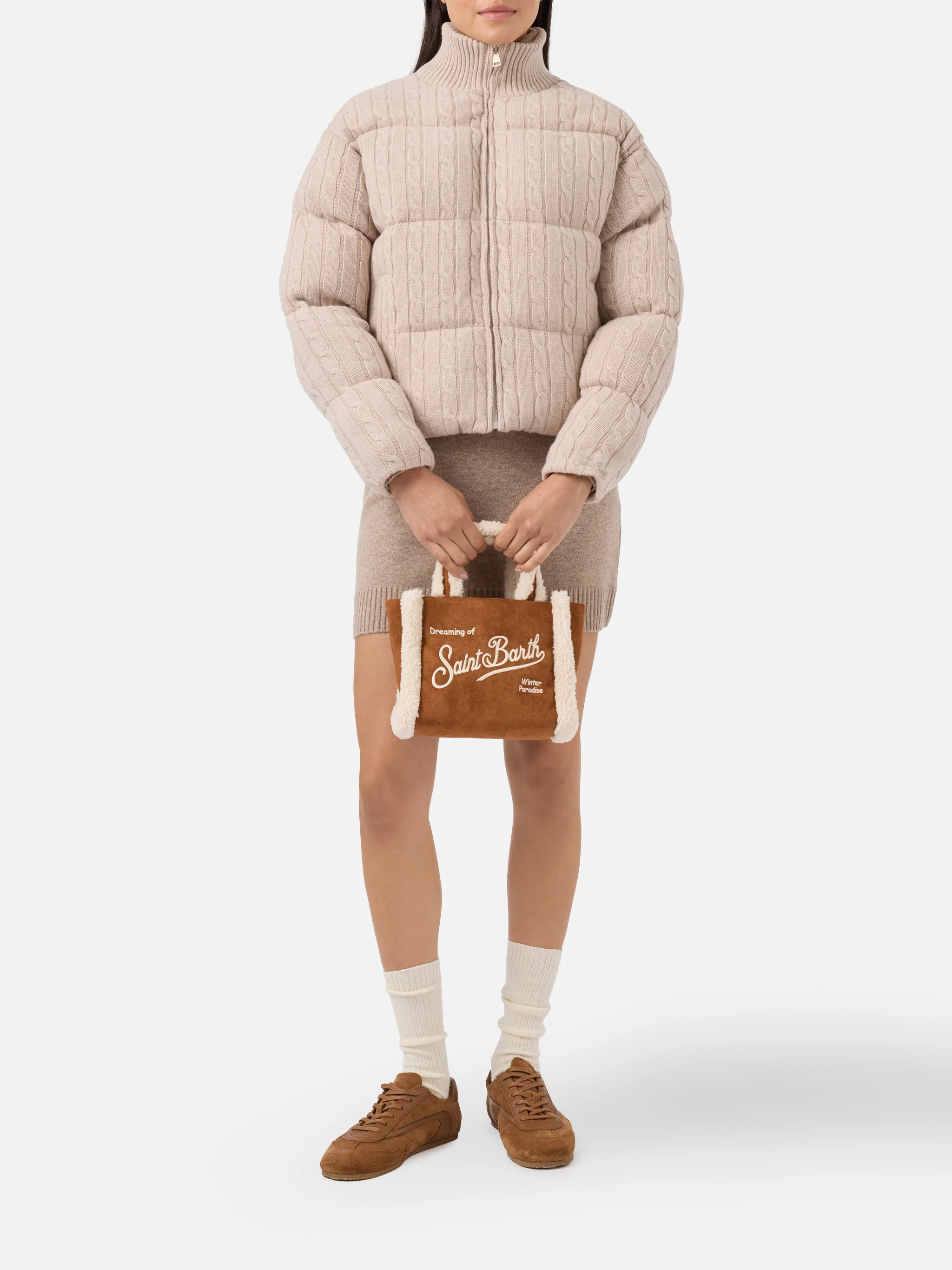Vanity Mini Shearling Soft Handbag in camel shearling - Image 2
