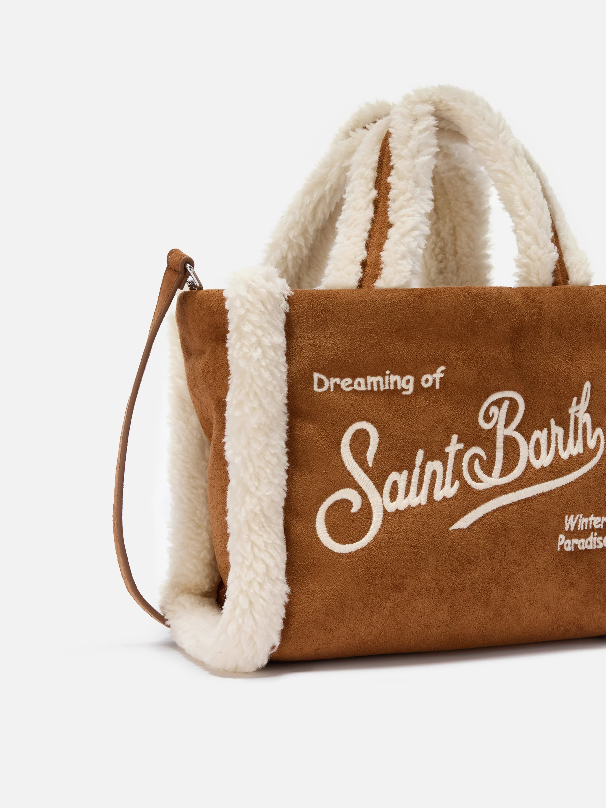 Vanity Mini Shearling Soft Handbag in camel shearling - Image 3