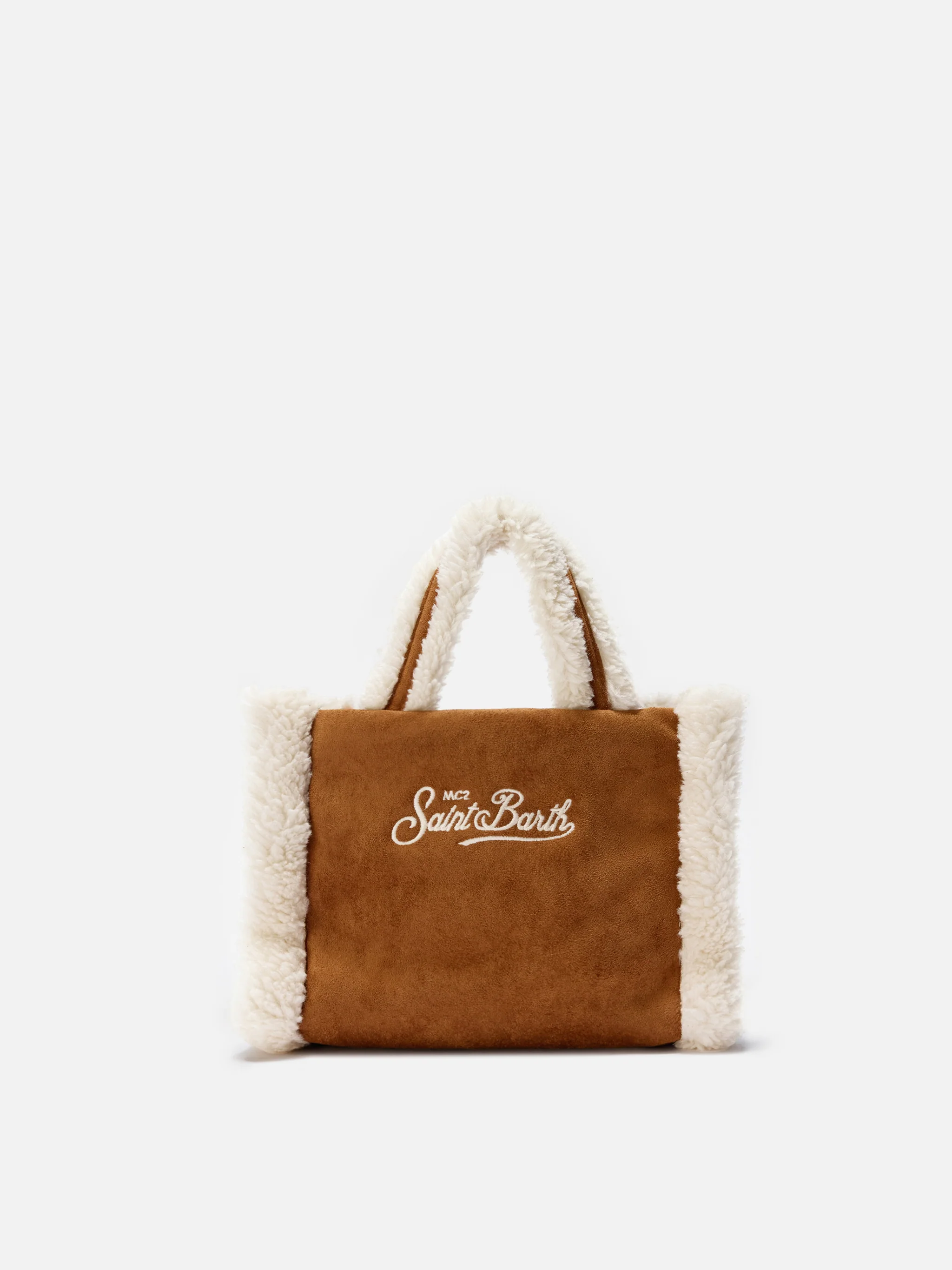 Vanity Mini Shearling Soft Handbag in camel shearling - Image 4