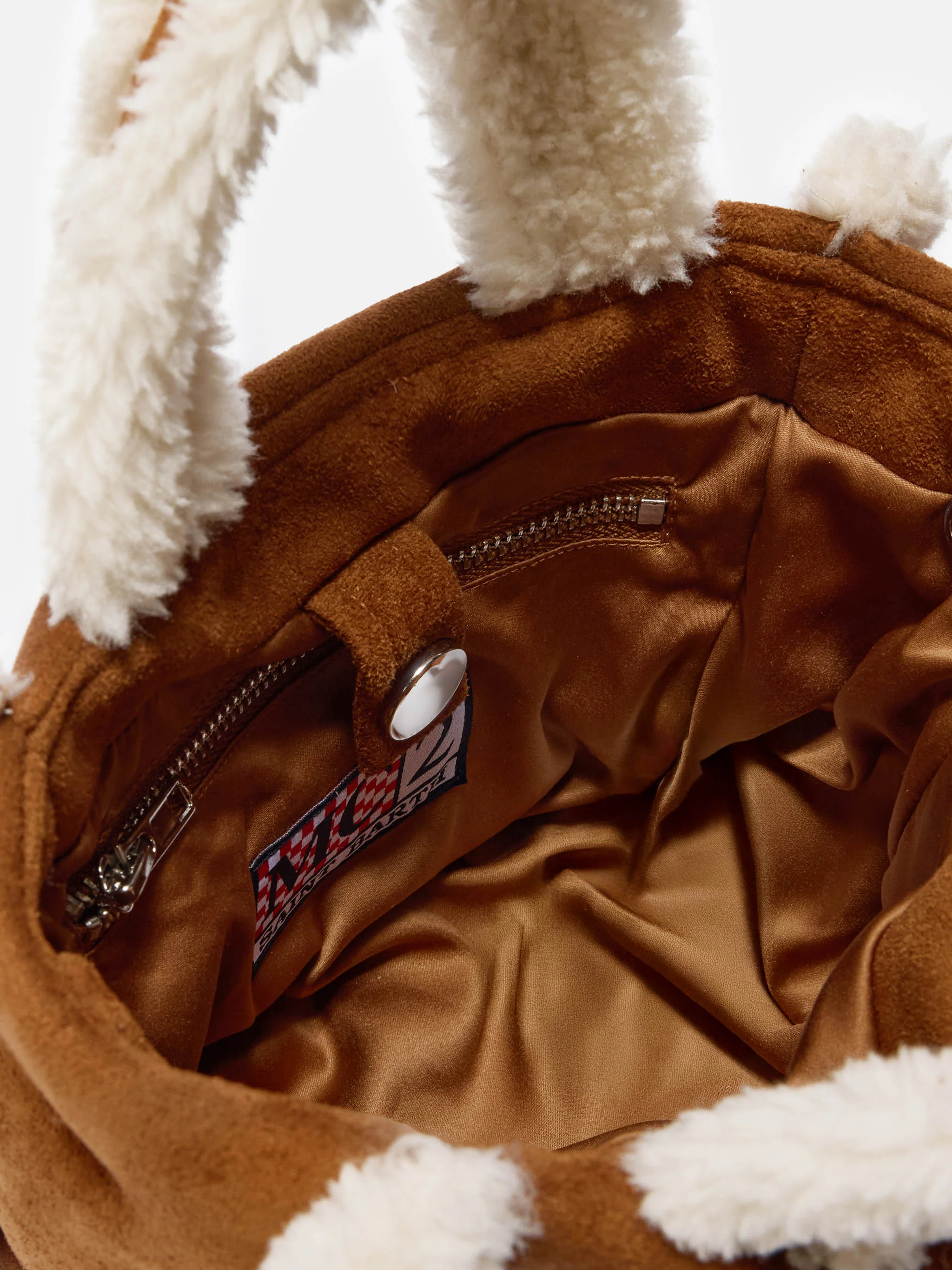 Vanity Mini Shearling Soft Handbag in camel shearling - Image 5