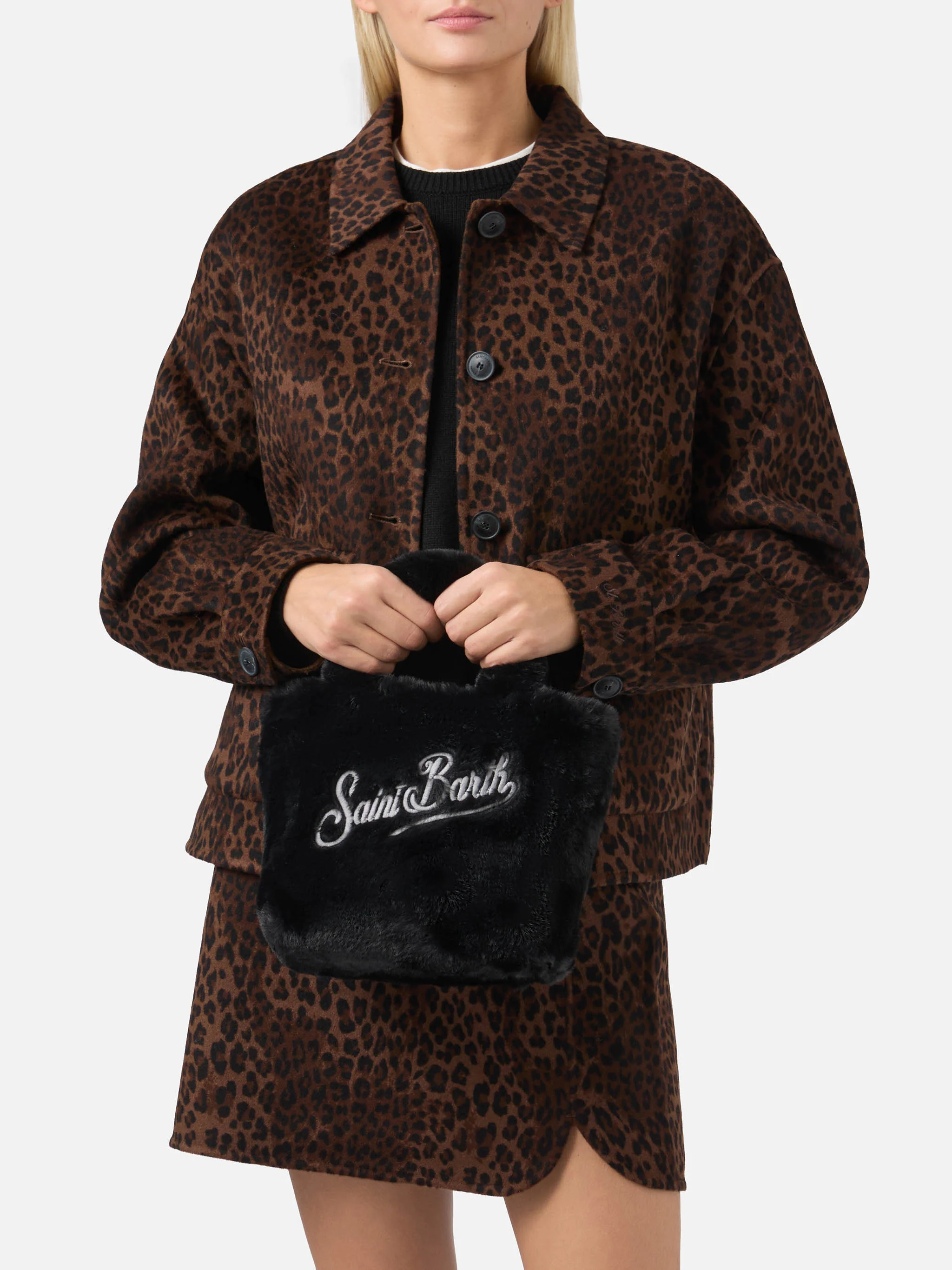 Vanity Mini Soft Handbag in black faux fur - Image 2