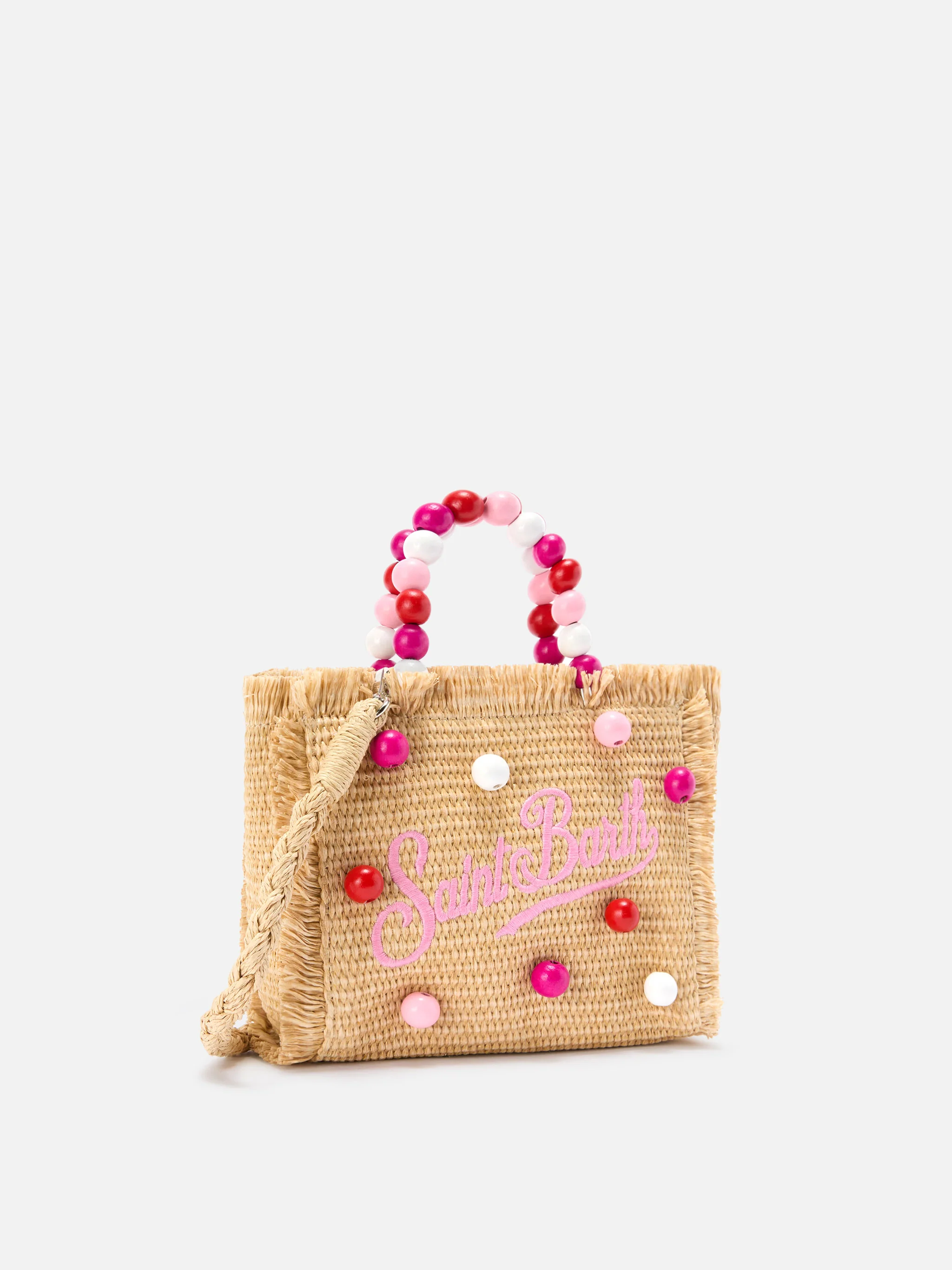 Vanity mini straw effect bag with beaded handle - Image 3