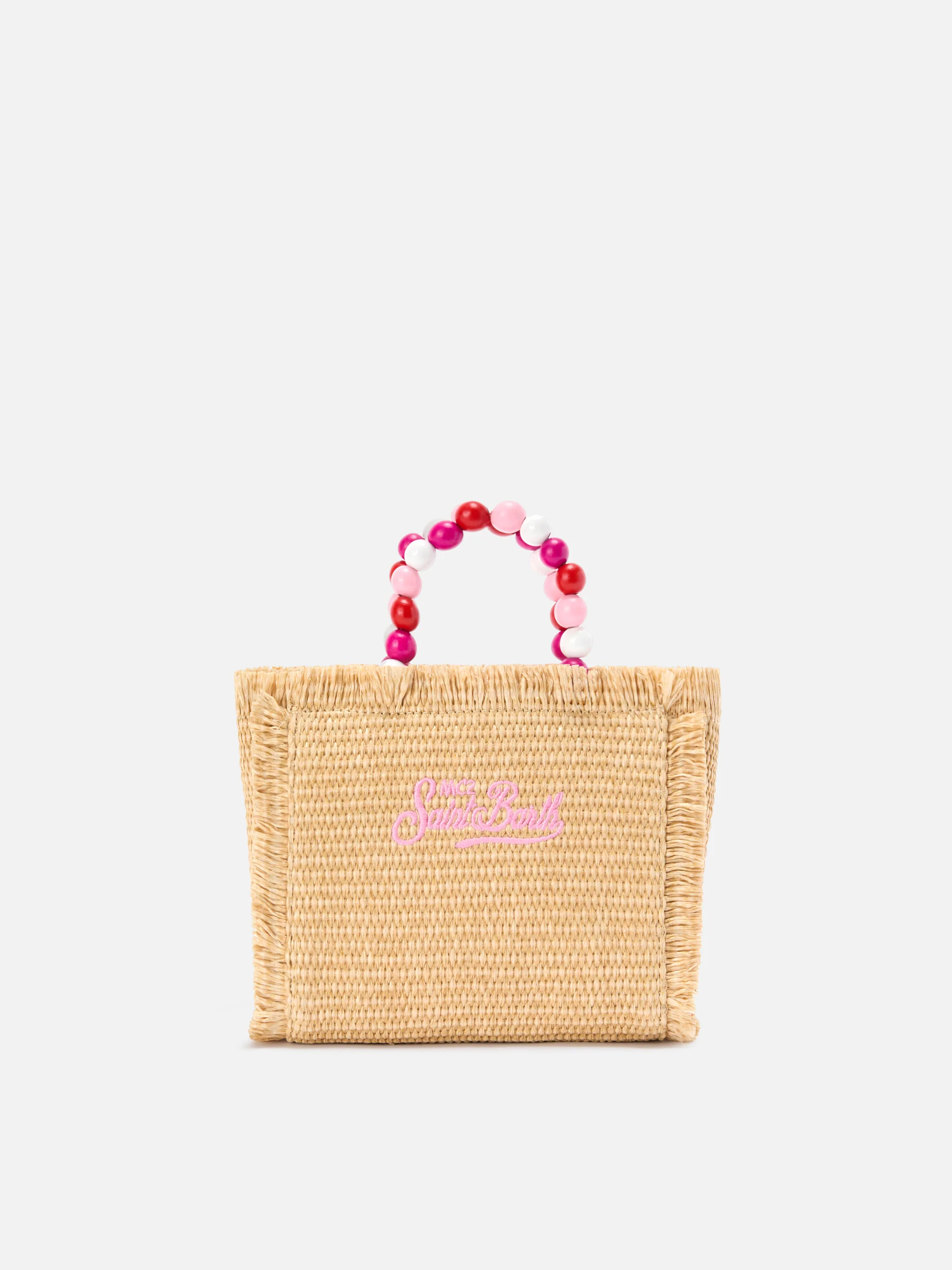 Vanity mini straw effect bag with beaded handle - Image 4