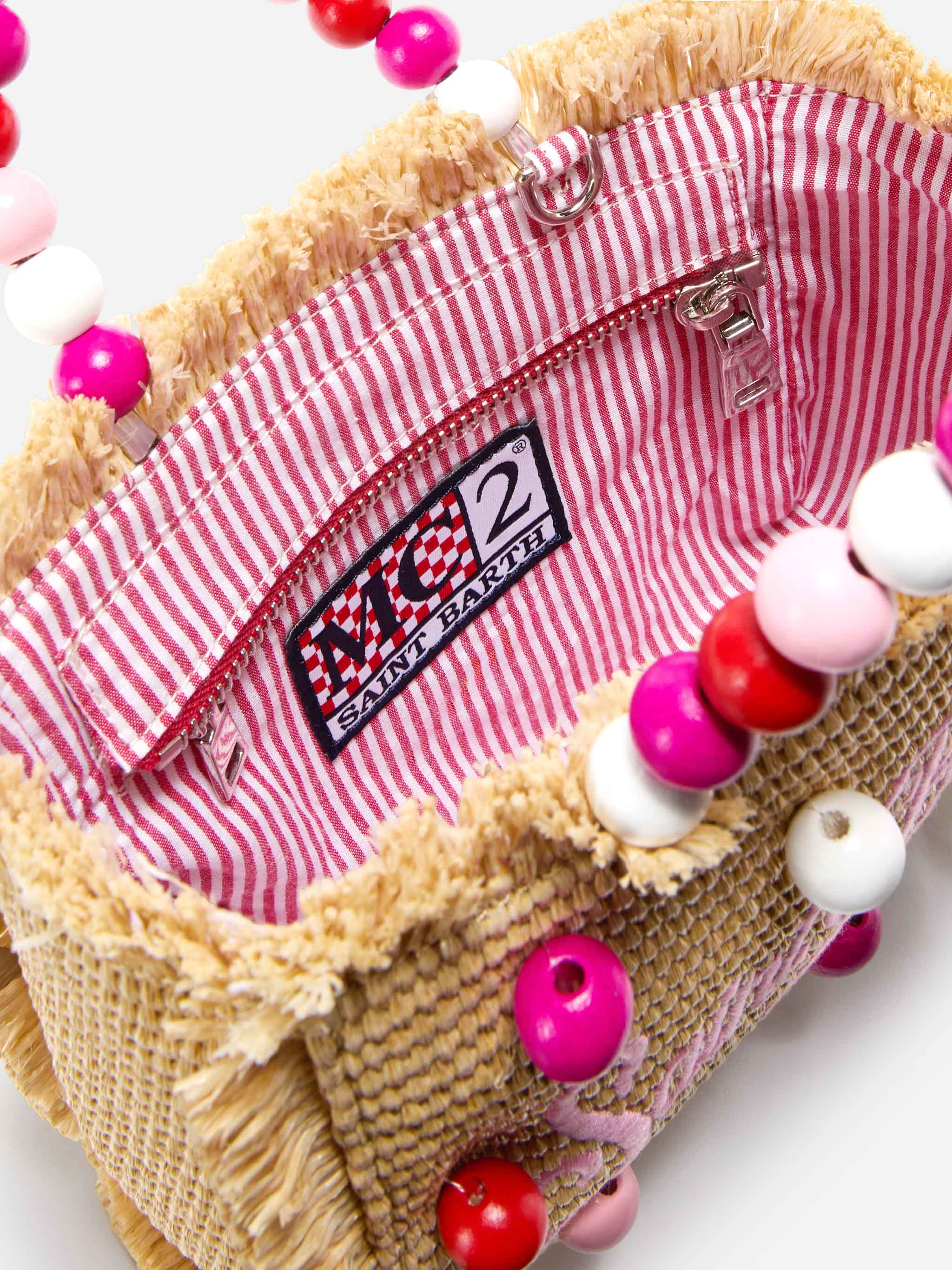 Vanity mini straw effect bag with beaded handle - Image 5