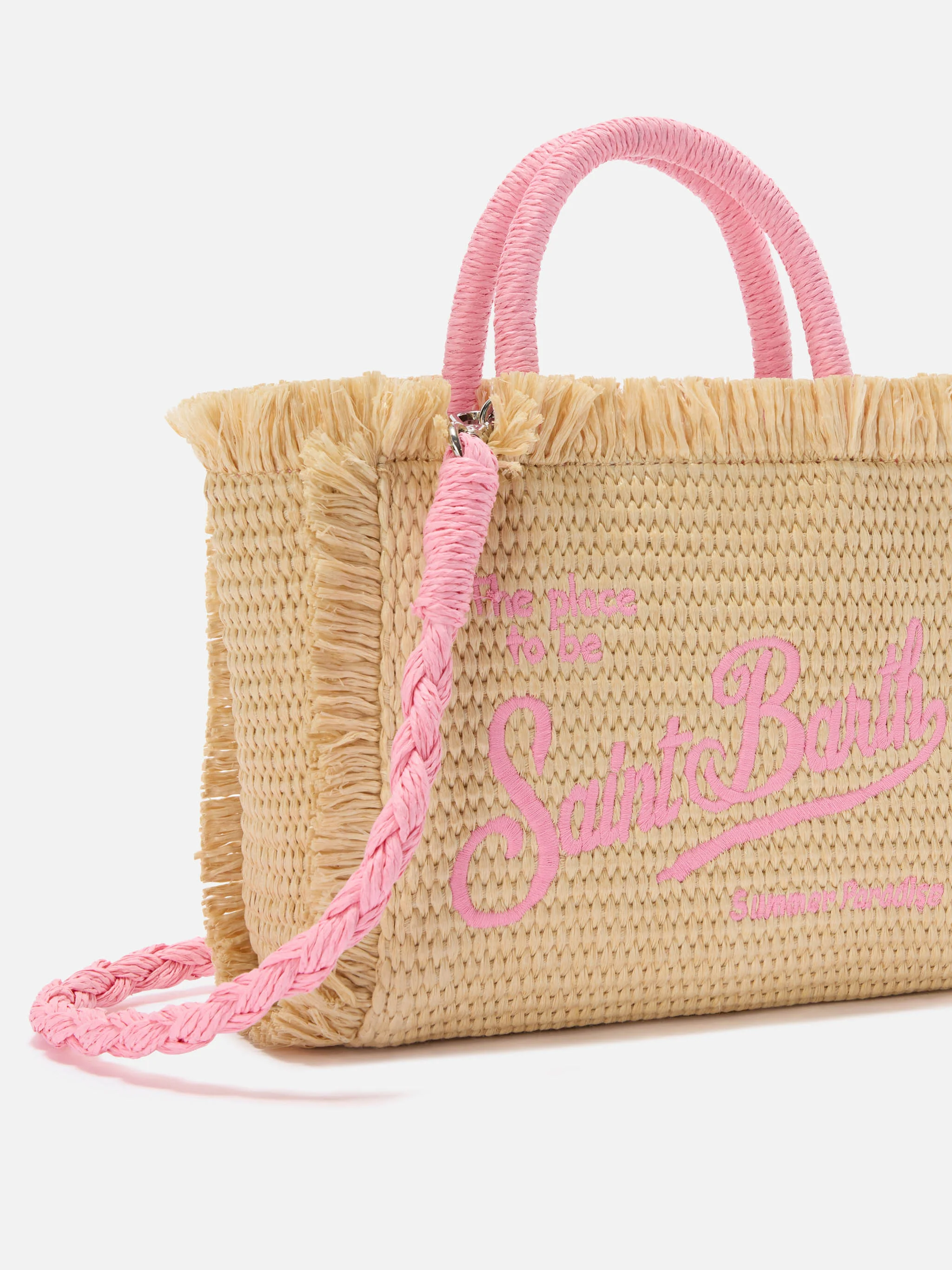 Vanity mini straw effect bag with embroidered logo - Image 2