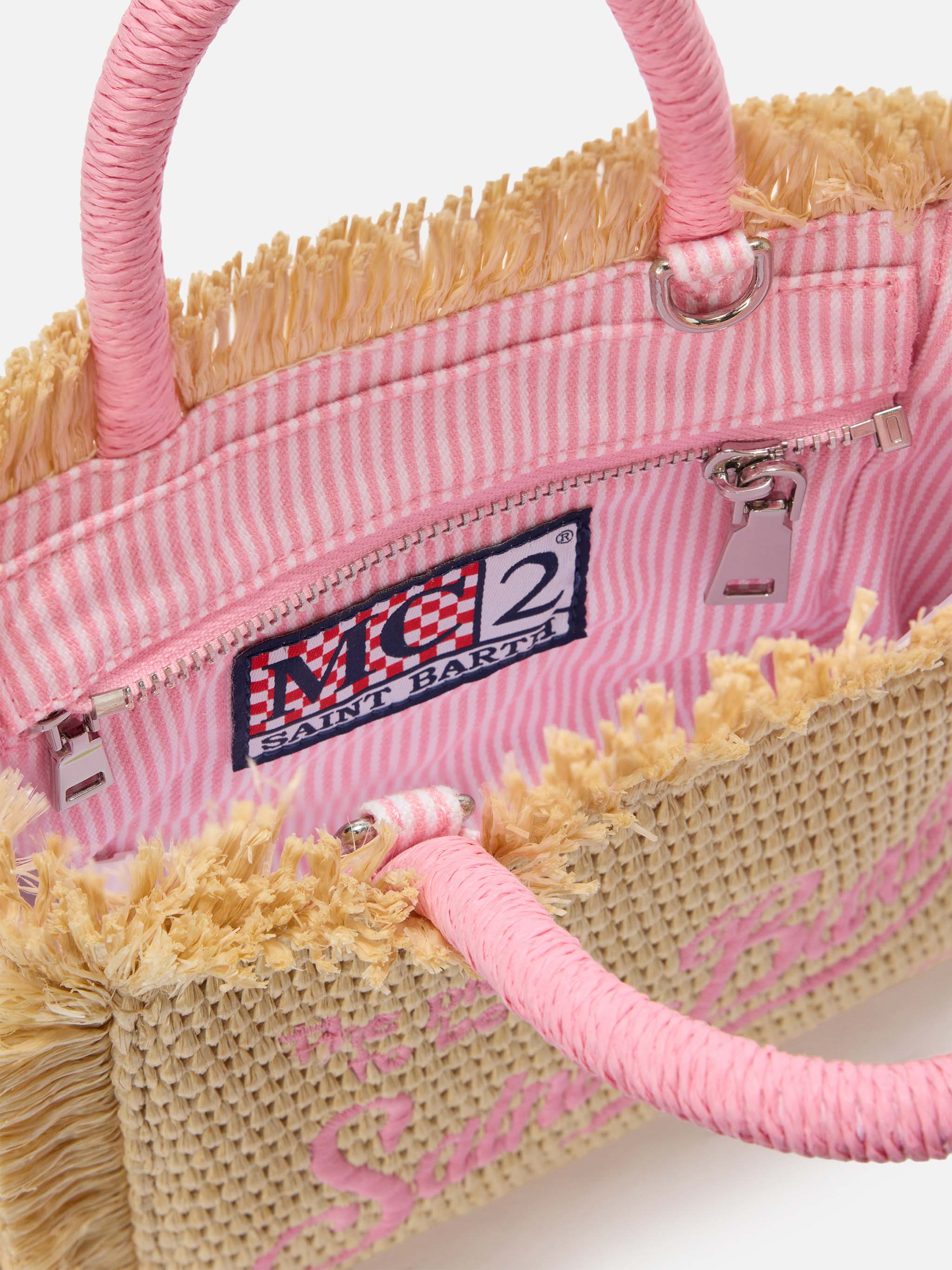 Vanity mini straw effect bag with embroidered logo - Image 4