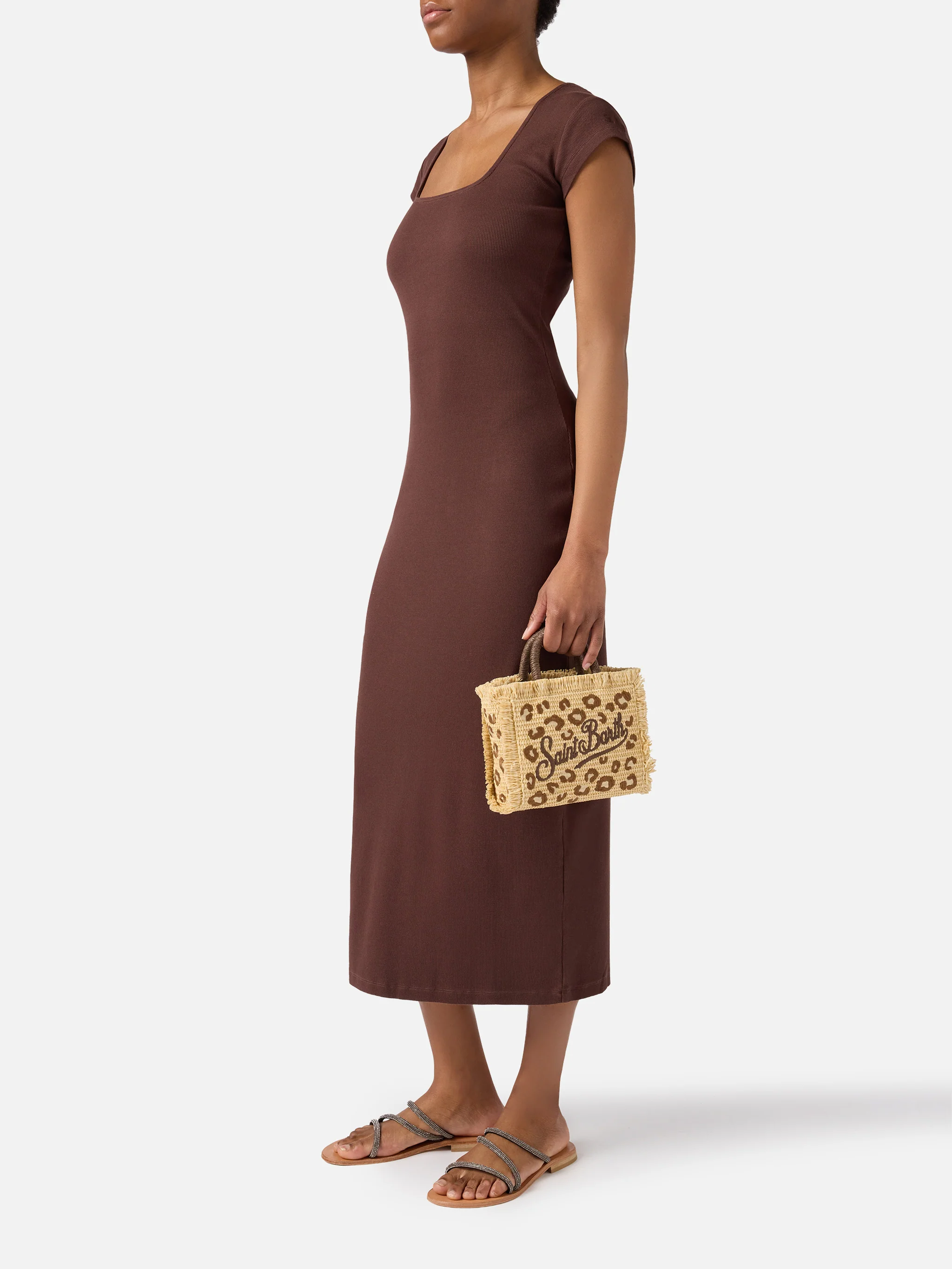 Vanity mini straw effect bag with leopard embroidery - Image 2