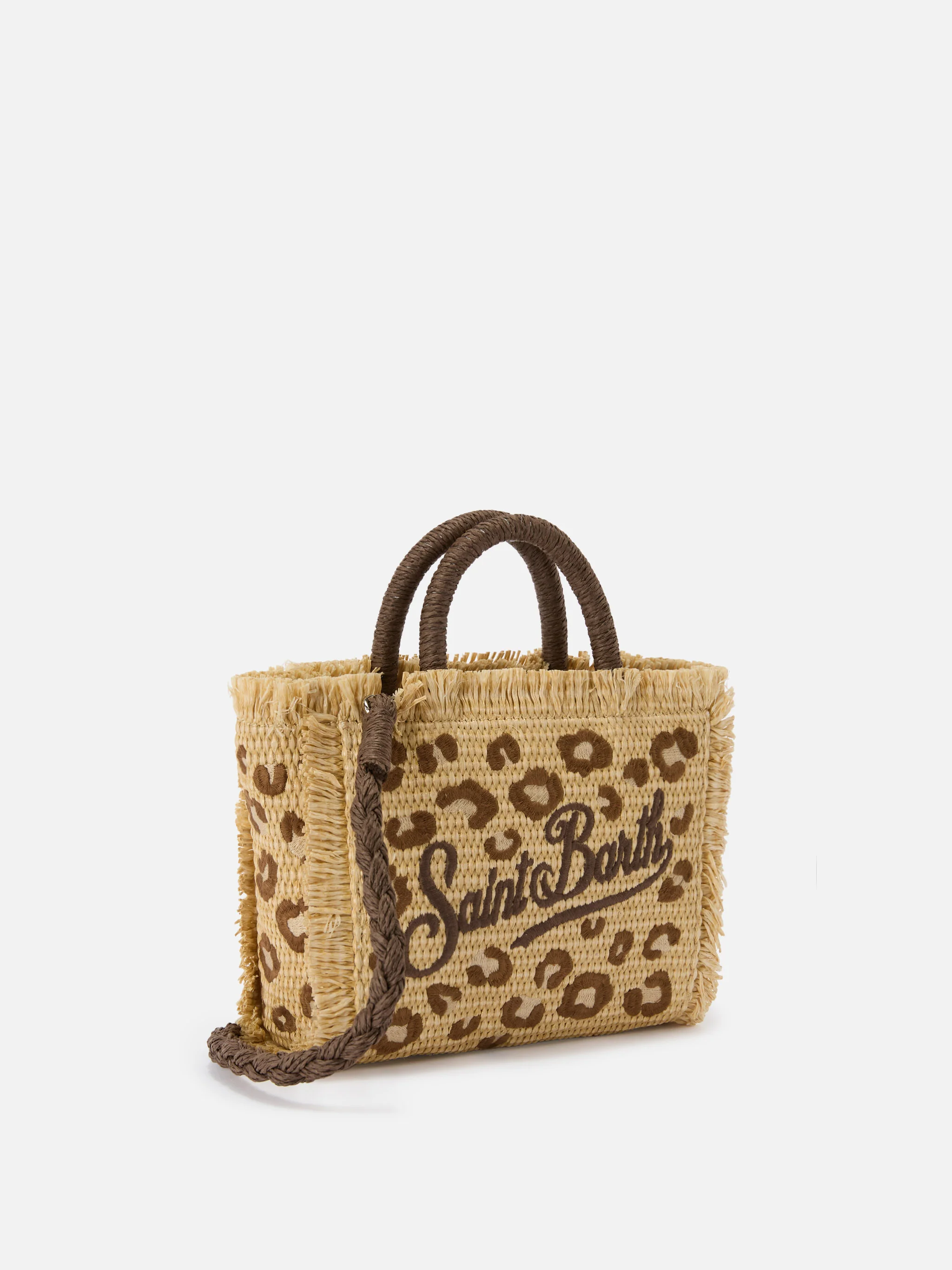 Vanity mini straw effect bag with leopard embroidery - Image 3