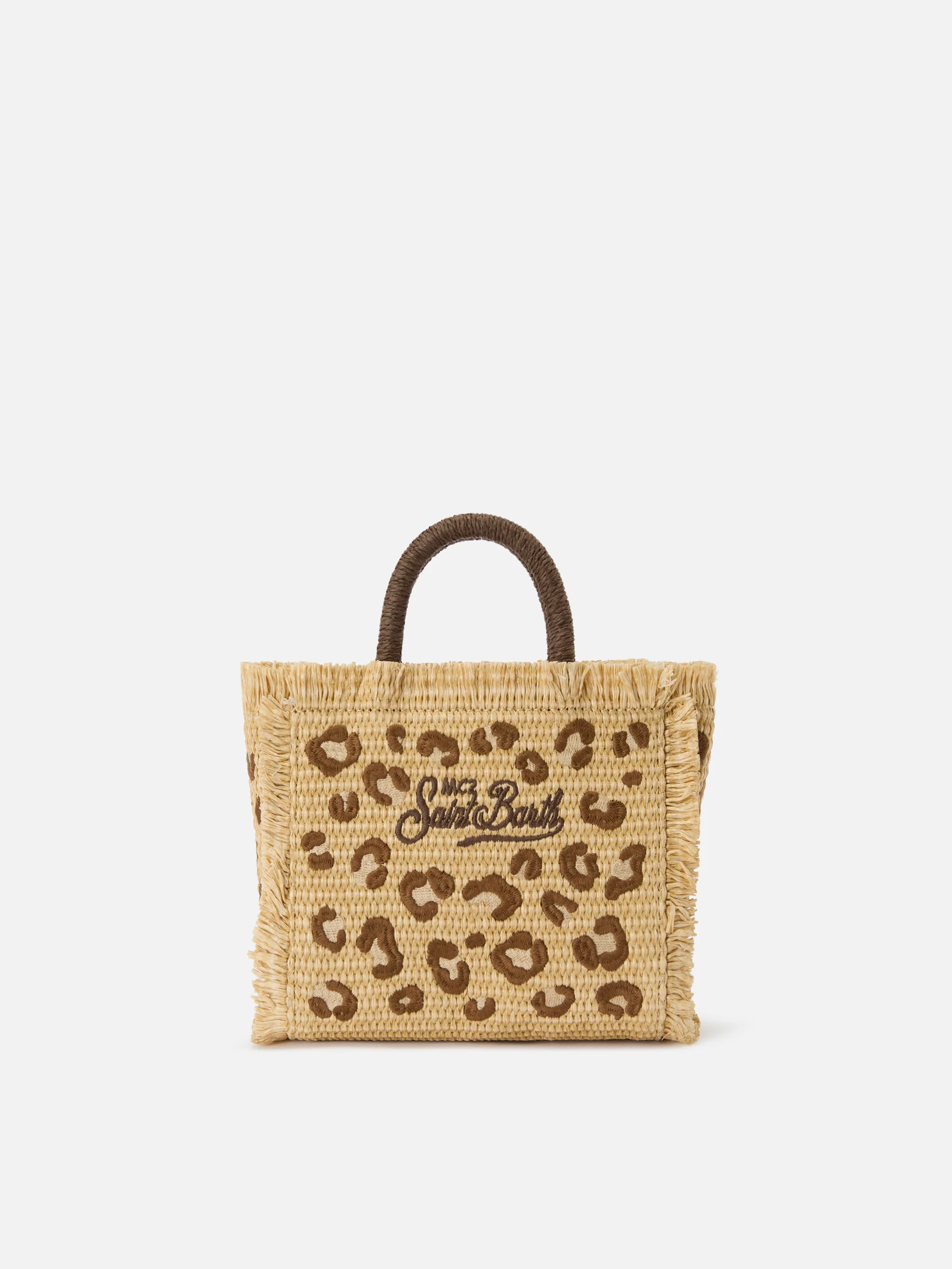 Vanity mini straw effect bag with leopard embroidery - Image 4