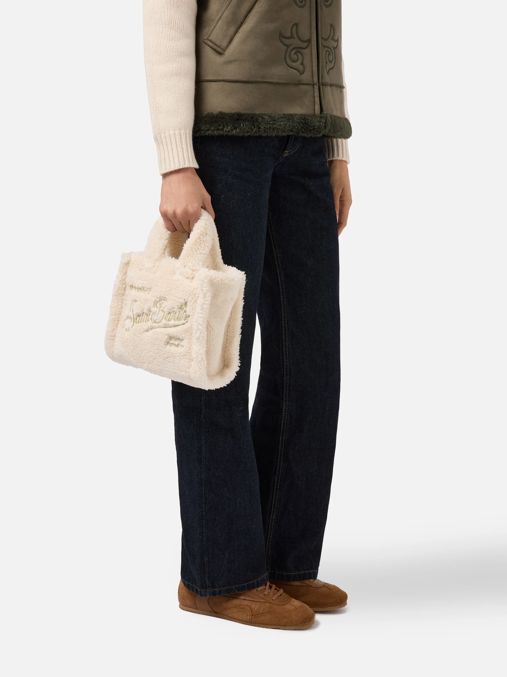 Vanity Mini Teddy Handbag in white sherpa - Image 2