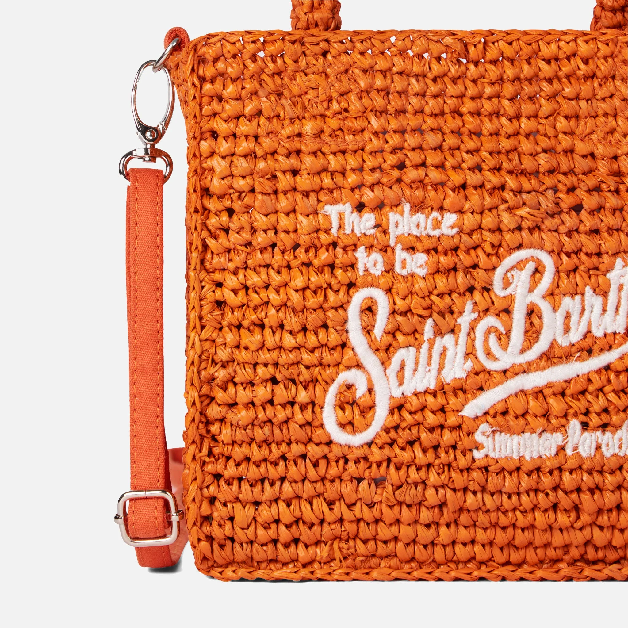 Mini Vanity orange raffia bag with front embroidery - Image 2