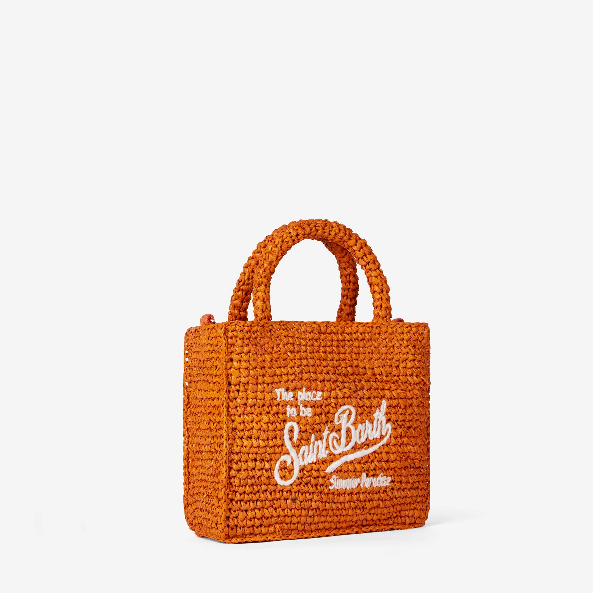 Mini Vanity orange raffia bag with front embroidery - Image 3