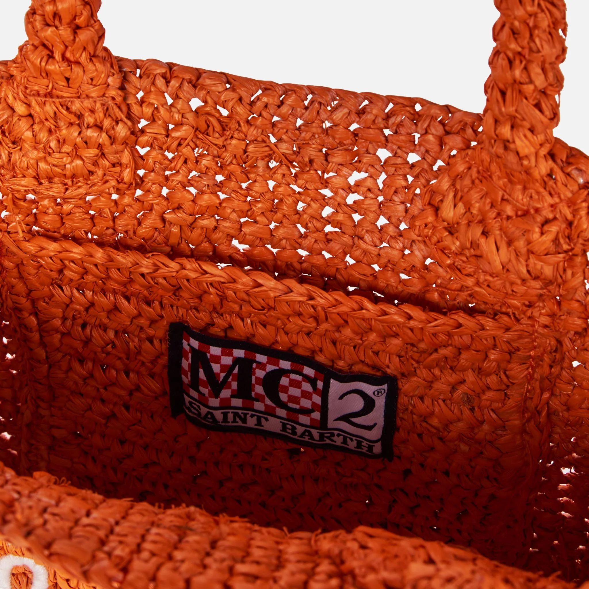 Mini Vanity orange raffia bag with front embroidery - Image 4