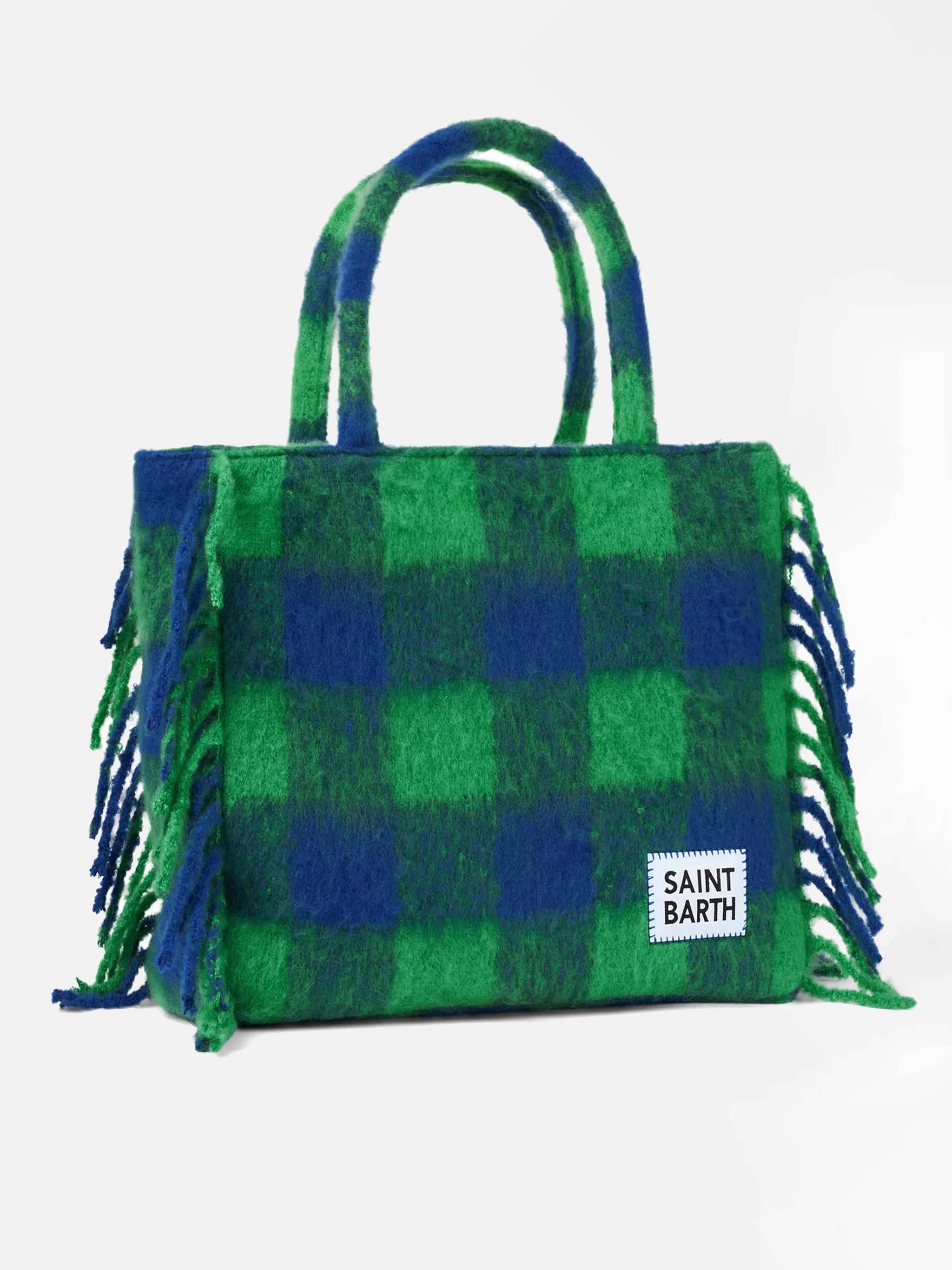 Vanity blanket shoulder bag with green and blue check - Image 3