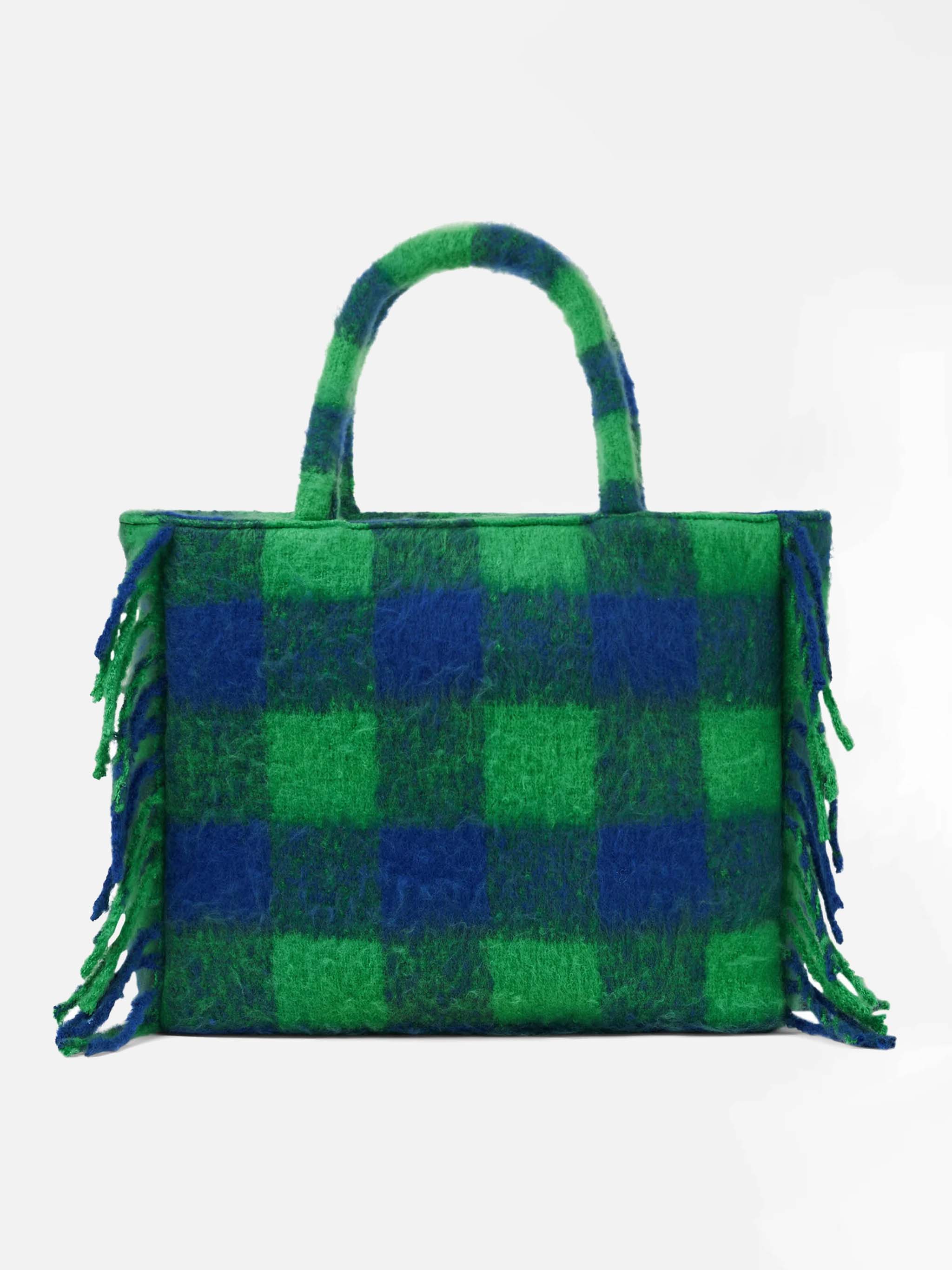 Vanity blanket shoulder bag with green and blue check - Image 4