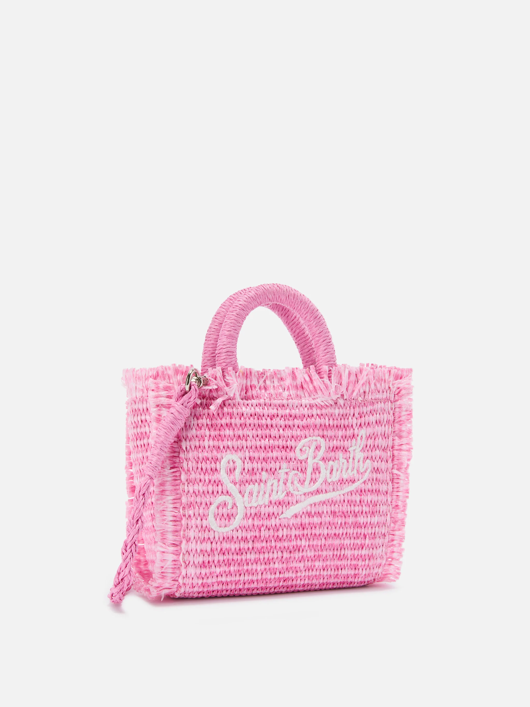 Vanity straw effect micro bag with pink details - Image 3