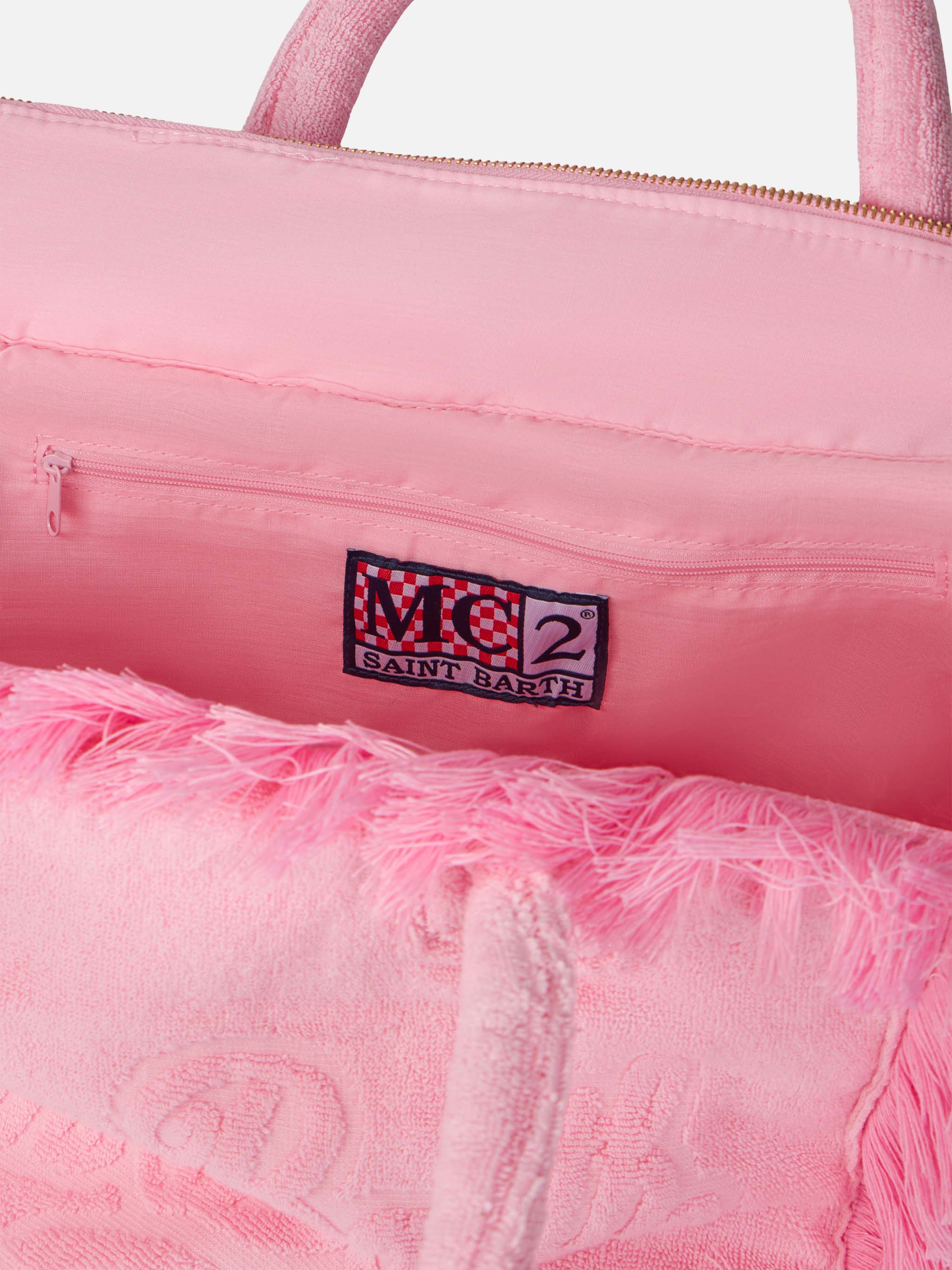 Vanity Terry pink tote bag  with embossed logo - Image 4