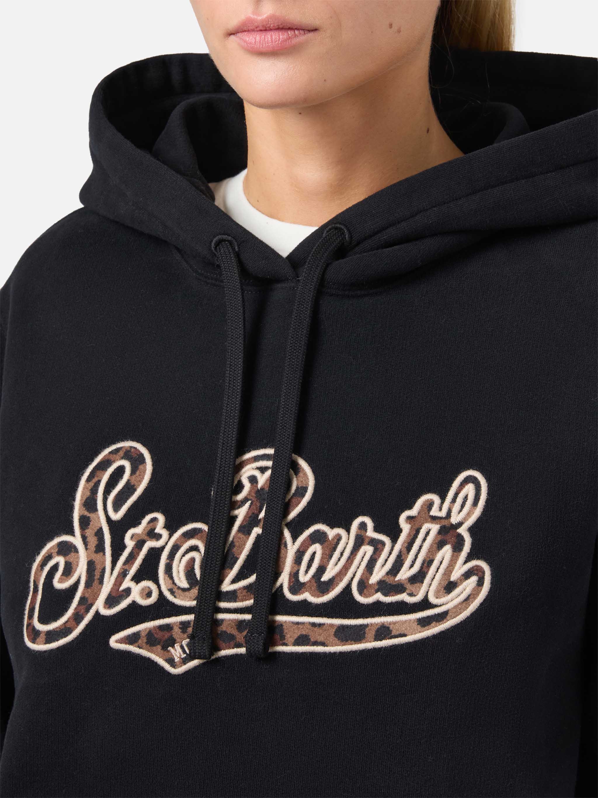Virginia cotton hoodie in black with animal-print St. Barth embroidery - Image 2