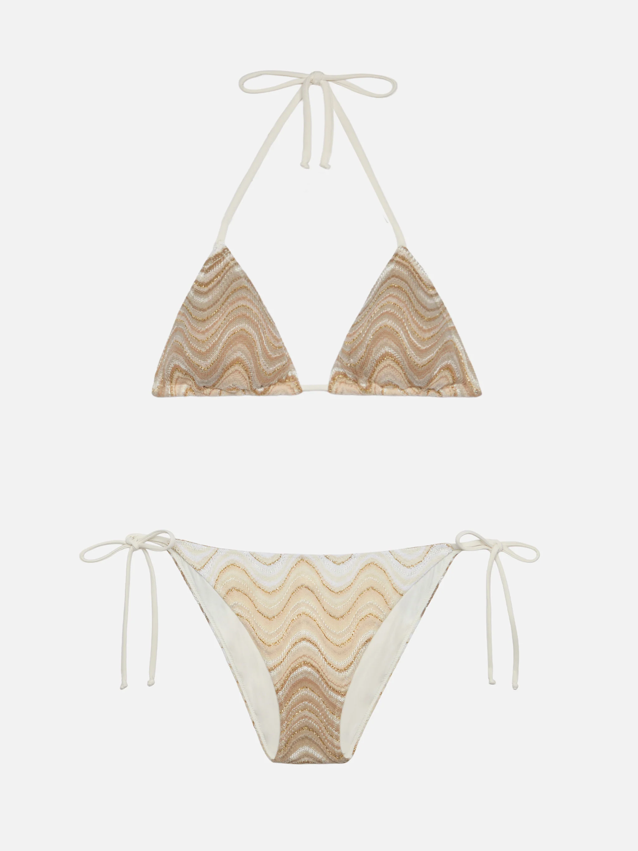 Traingle bikini Leah Virgo in beige raschel knit