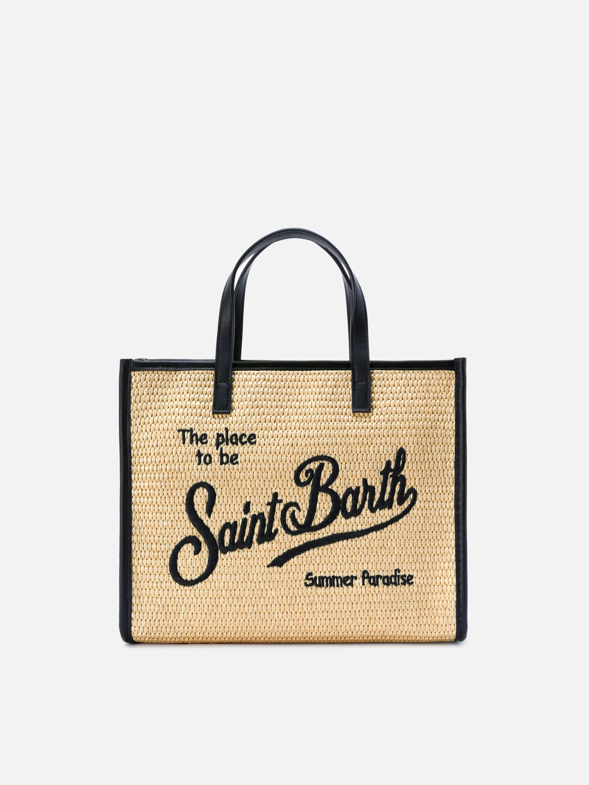 Vivian medium raffia effect bag with black embroidered logo