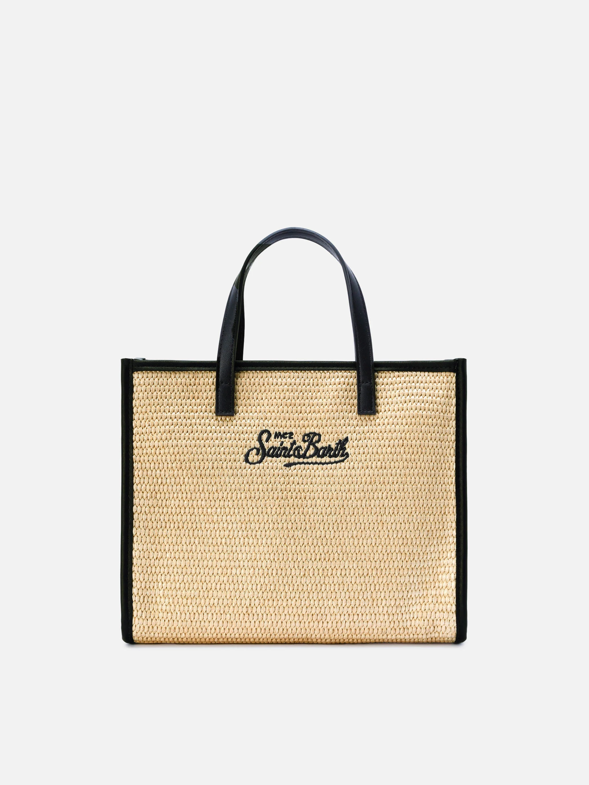 Vivian medium raffia effect bag with black embroidered logo - Image 4
